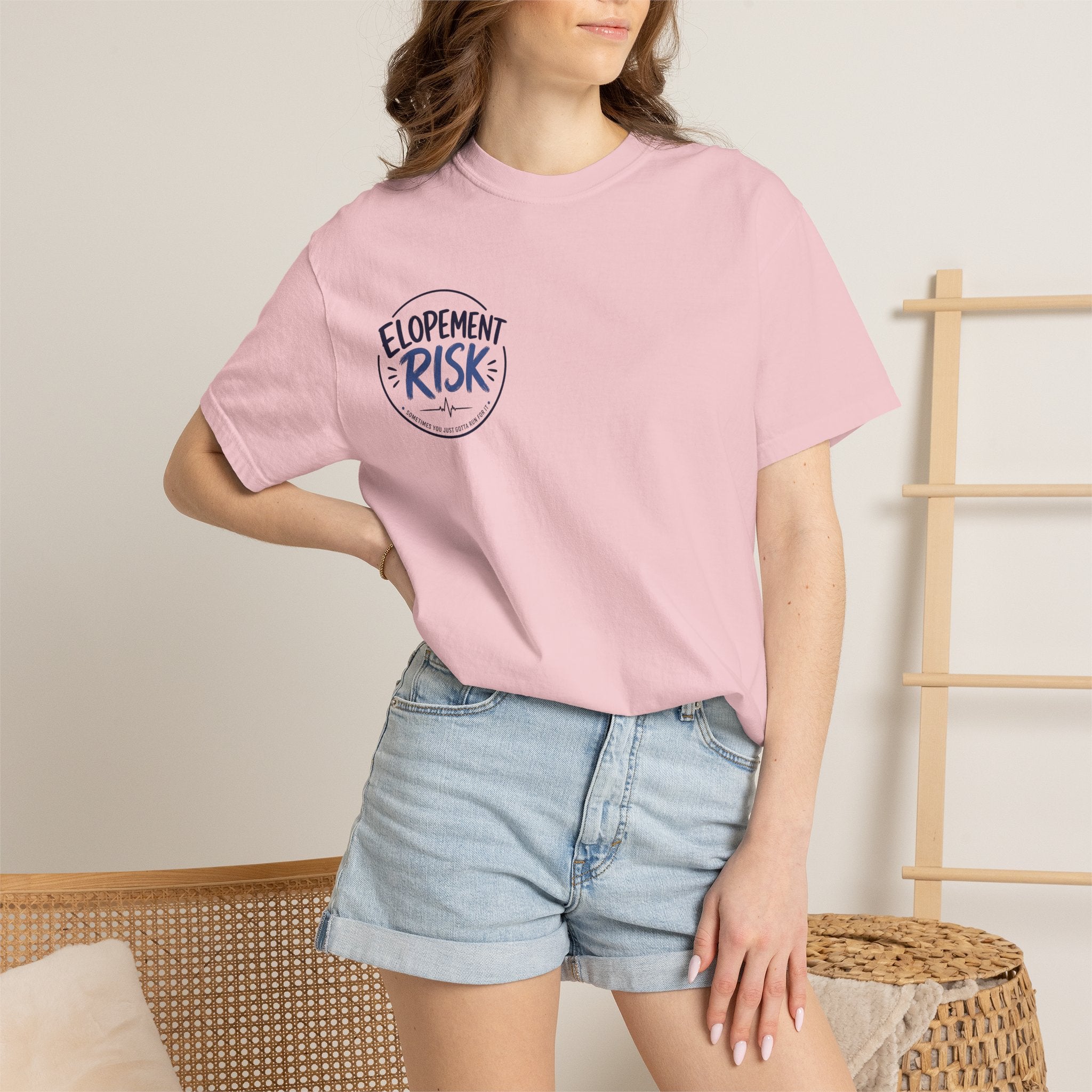 Country Nurse T-Shirt — Rustic Nursing Shirt with 'Elopement Risk' Pocket Badge