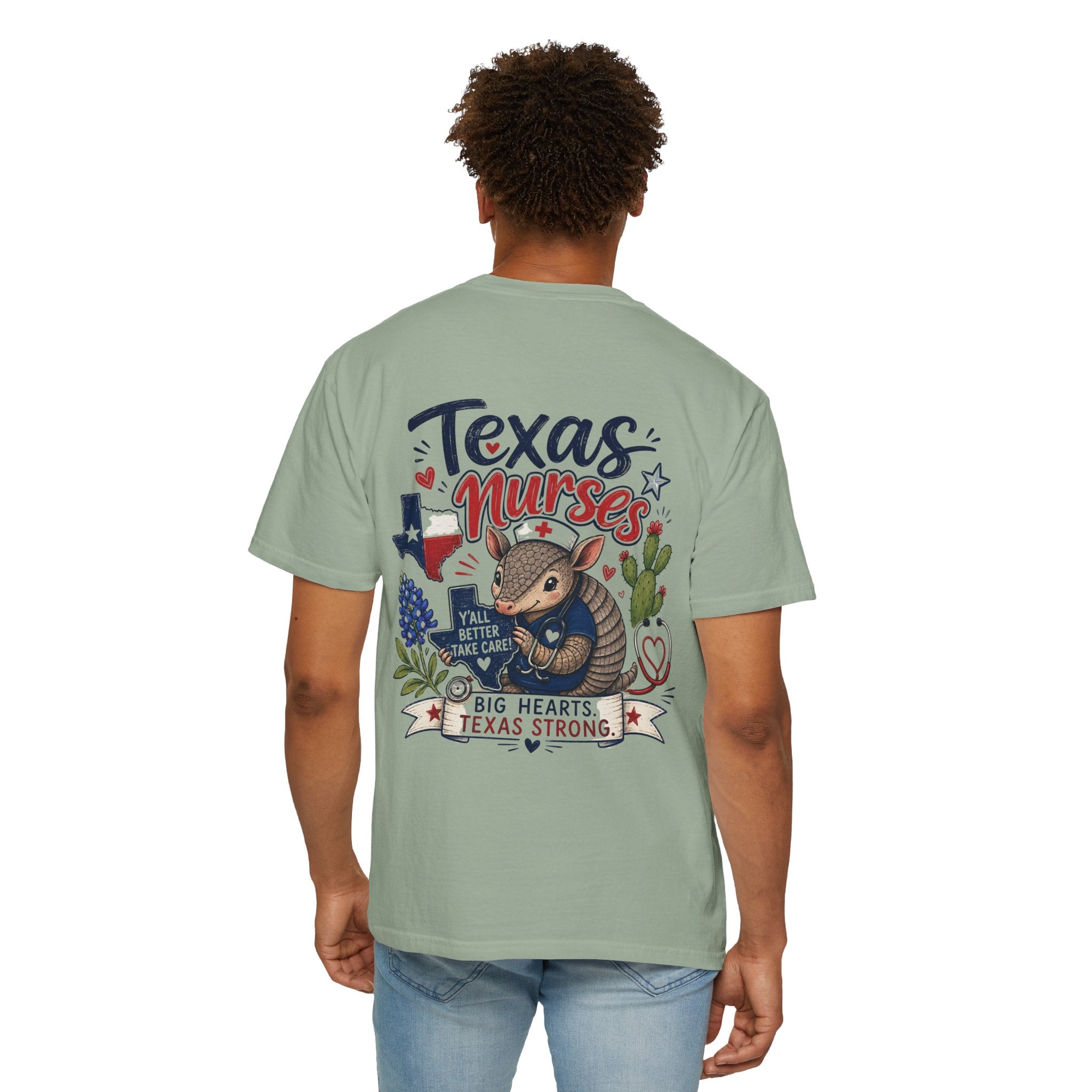 Texas Nurses T-Shirt — "Elopement Risk" Cute Armadillo Design, Big Hearts Texas Strong