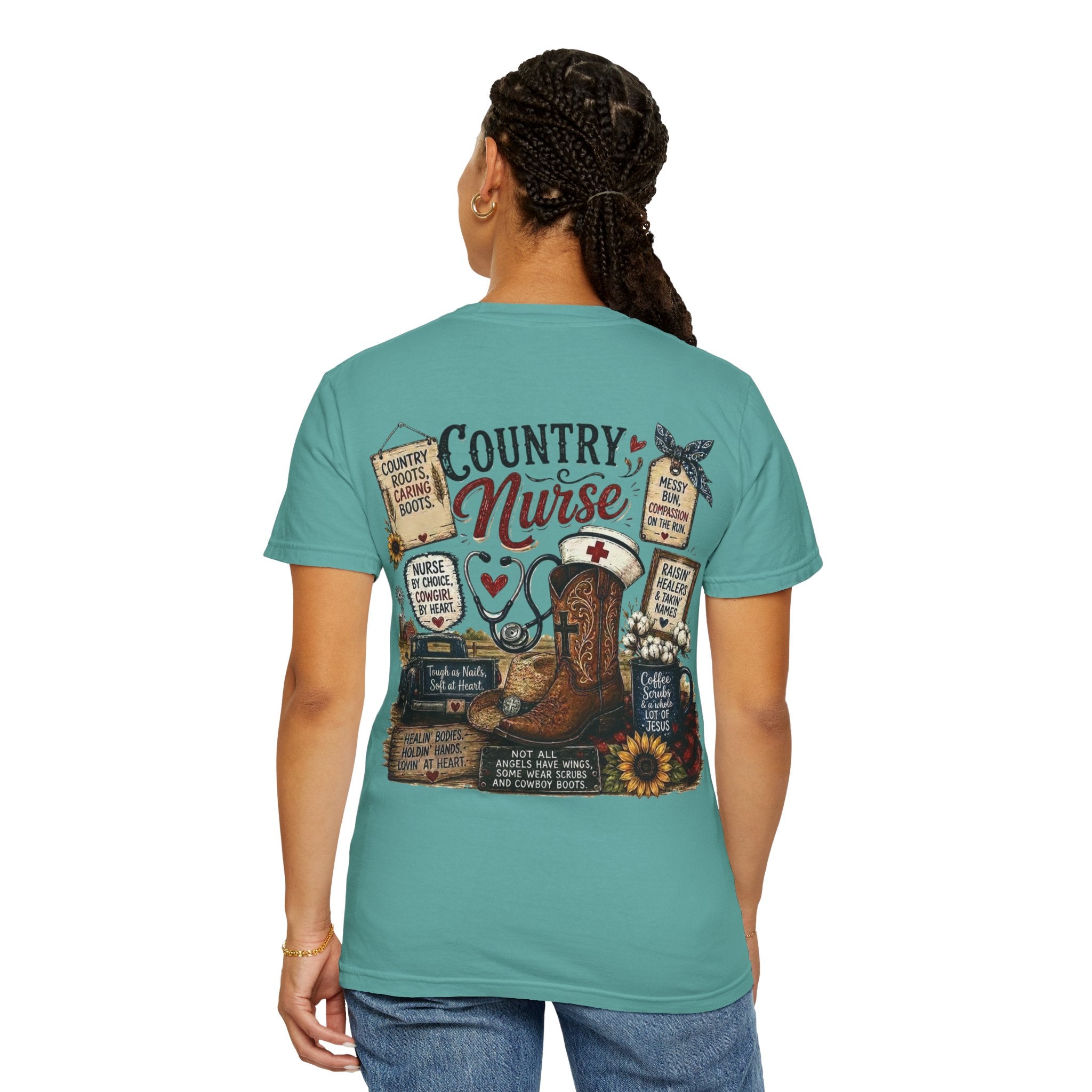 Country Nurse T-Shirt — Rustic Nursing Shirt with 'Elopement Risk' Pocket Badge