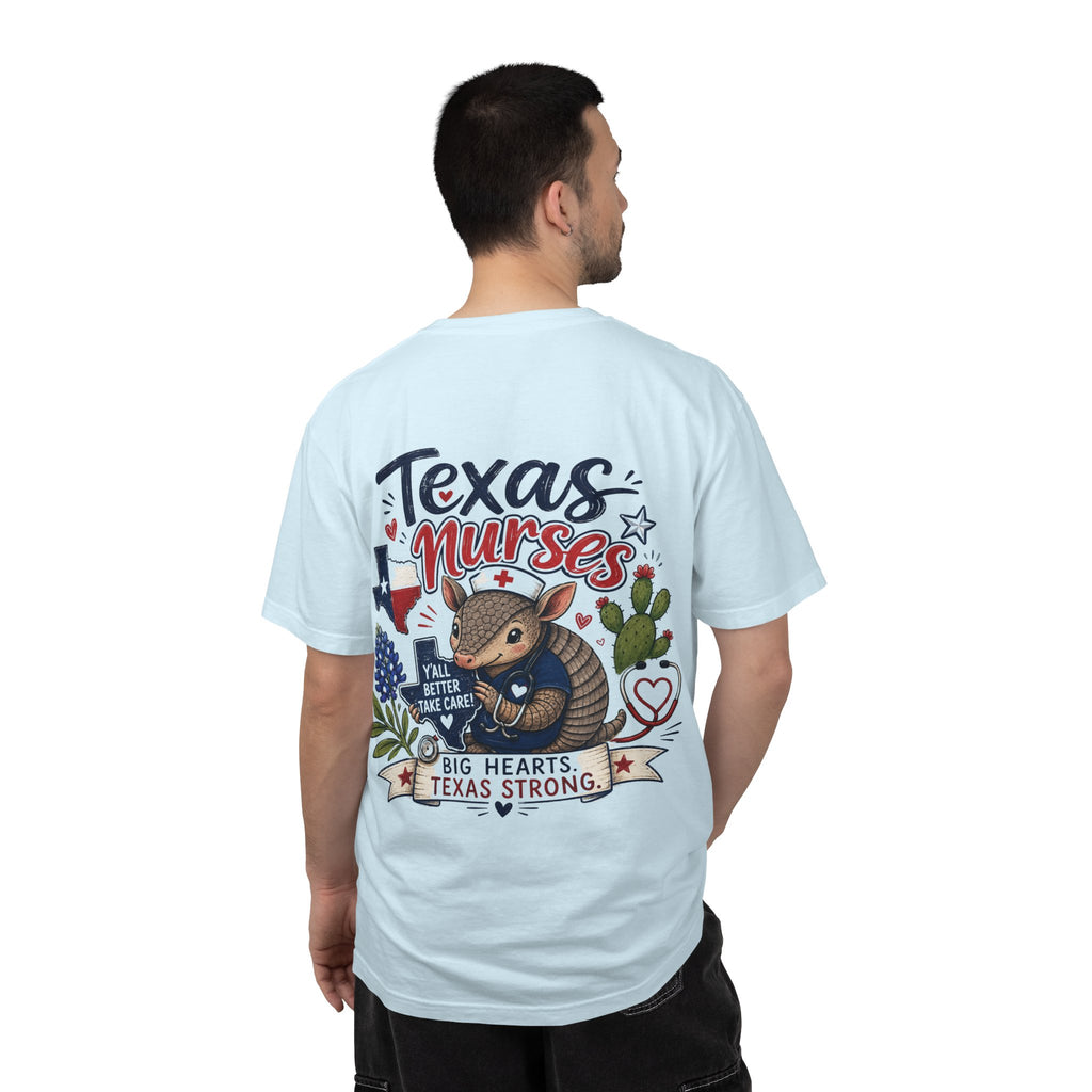 Texas Nurses T-Shirt — "Elopement Risk" Cute Armadillo Design, Big Hearts Texas Strong