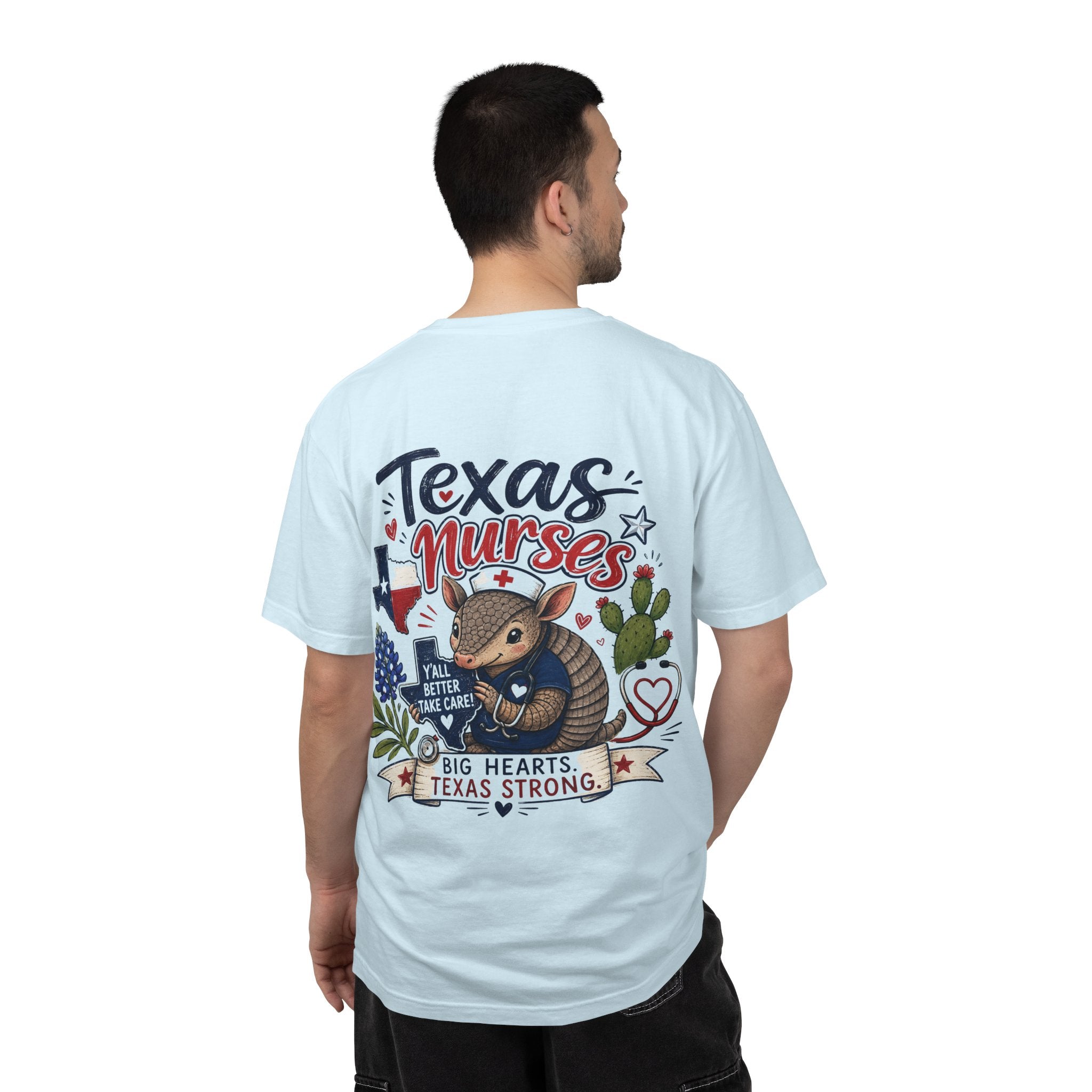 Texas Nurses T-Shirt — "Elopement Risk" Cute Armadillo Design, Big Hearts Texas Strong