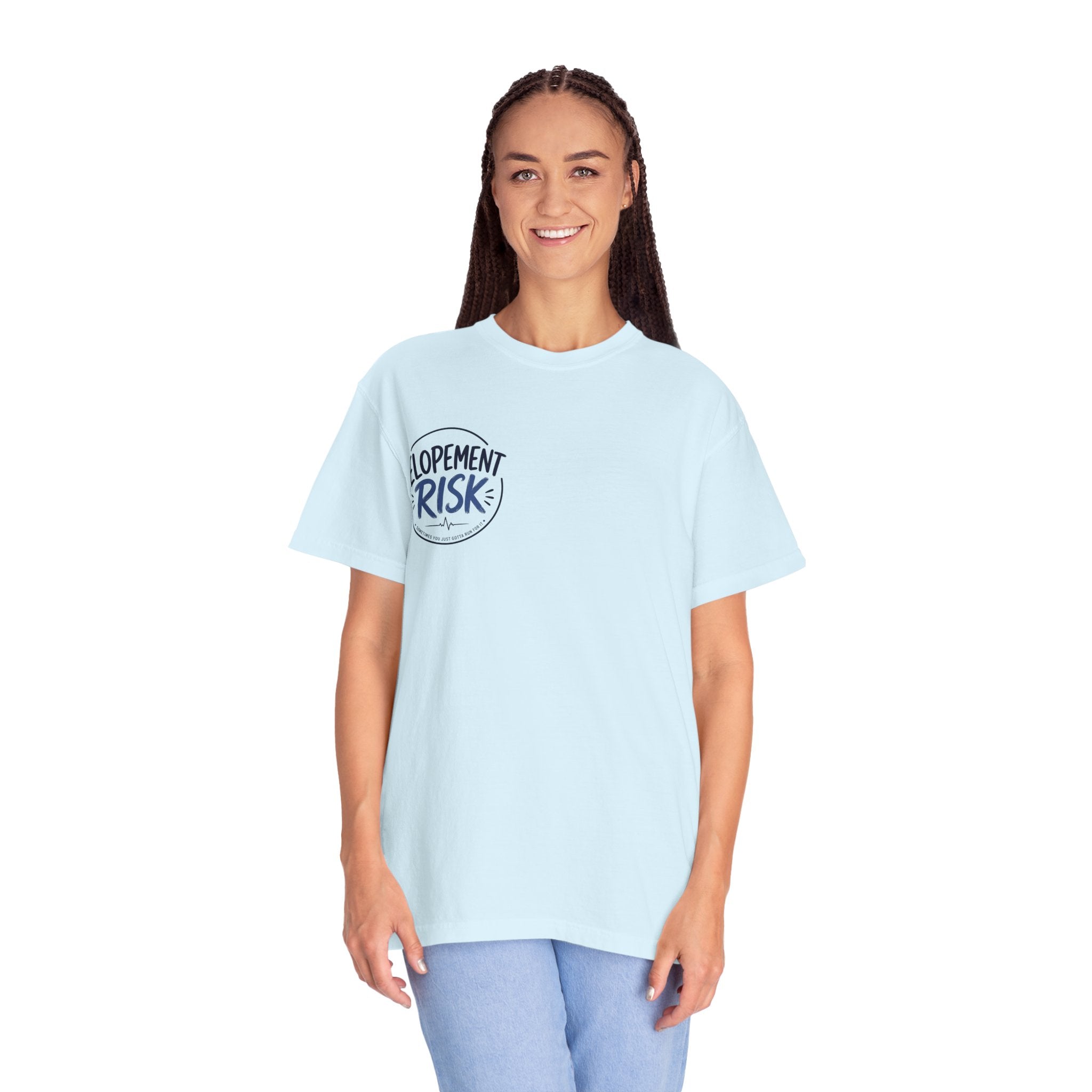 Country Nurse T-Shirt — Rustic Nursing Shirt with 'Elopement Risk' Pocket Badge
