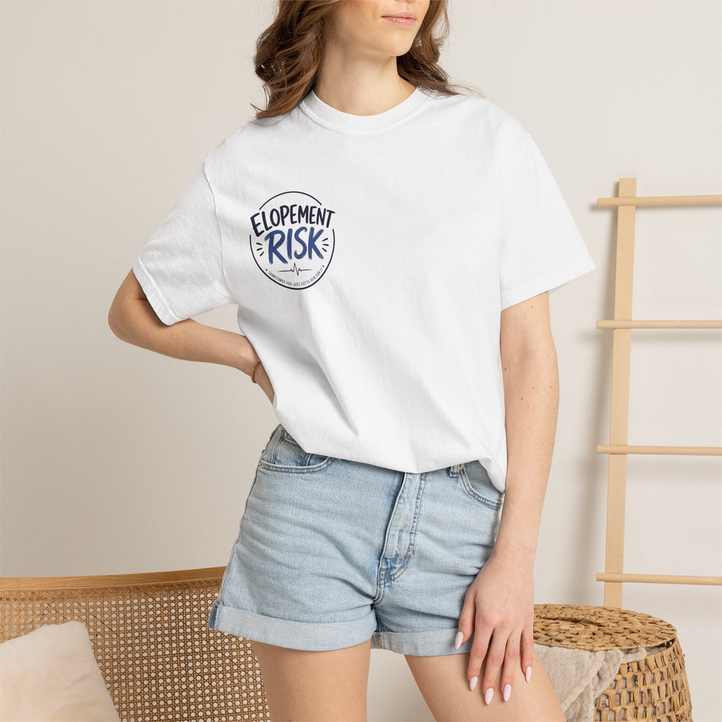 Country Nurse T-Shirt — Rustic Nursing Shirt with 'Elopement Risk' Pocket Badge