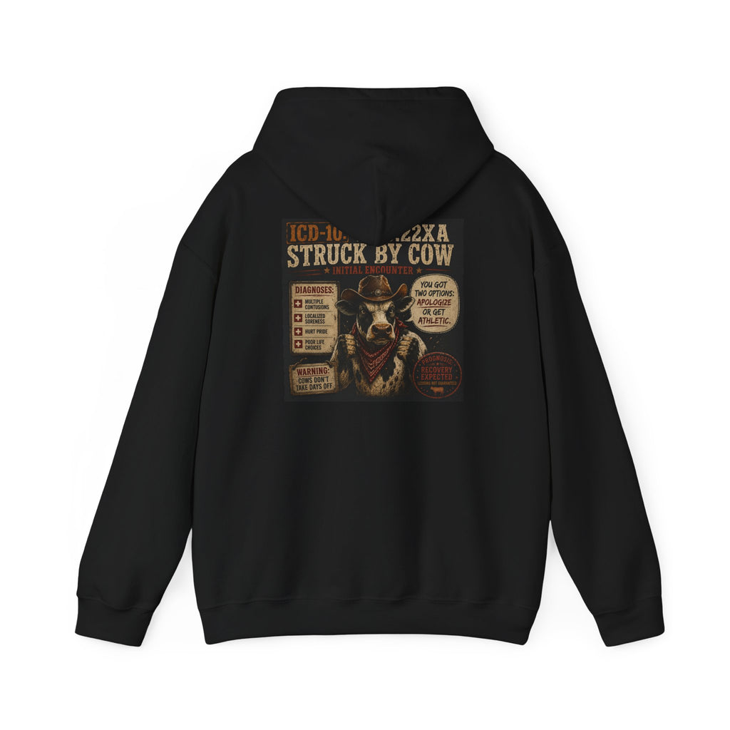 Hoodie - 'Elopement Risk' Cow Graphic Hoodie (Vintage Rodeo Stunt Poster)