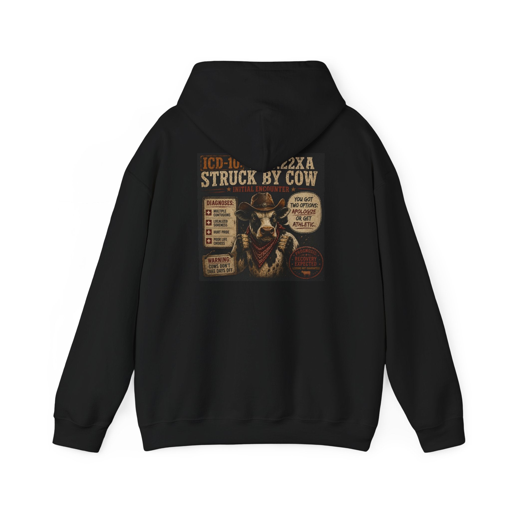 Hoodie - 'Elopement Risk' Cow Graphic Hoodie (Vintage Rodeo Stunt Poster)