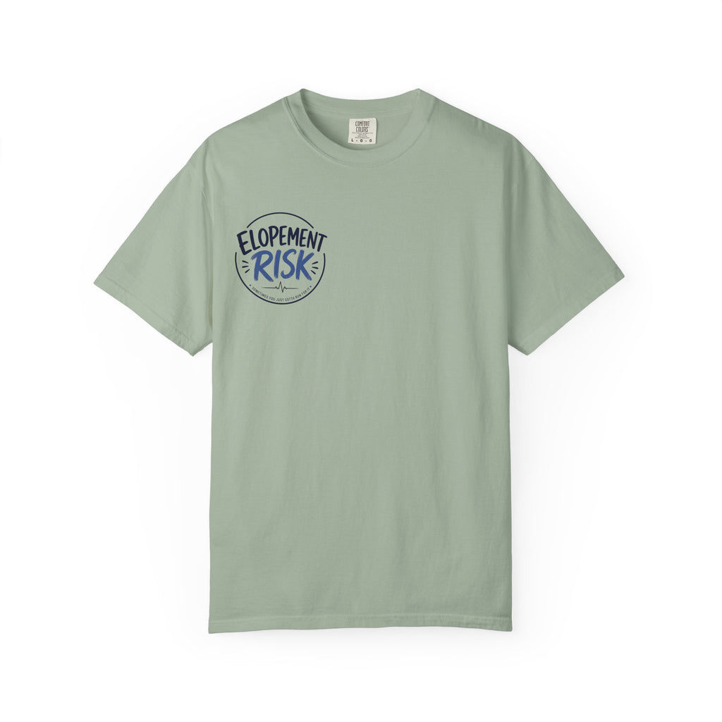Country Nurse T-Shirt — Rustic Nursing Shirt with 'Elopement Risk' Pocket Badge