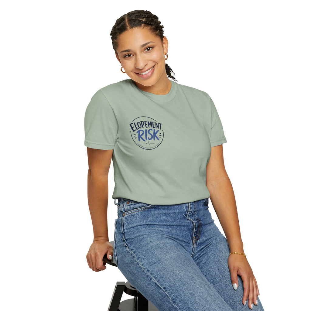 T-Shirt — 'Elopement Risk' Front & 'Bitten by a Turtle' Novelty Graphic Tee