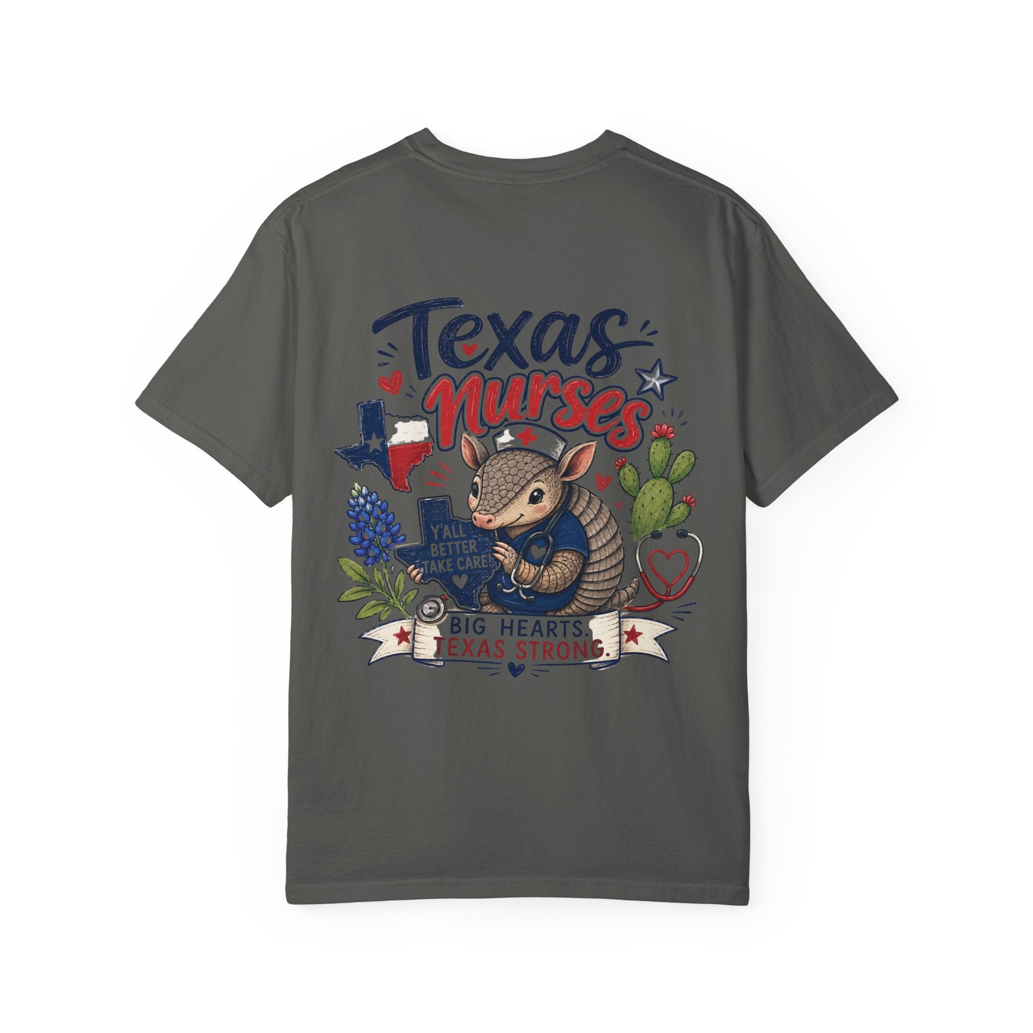 Texas Nurses T-Shirt — "Elopement Risk" Cute Armadillo Design, Big Hearts Texas Strong