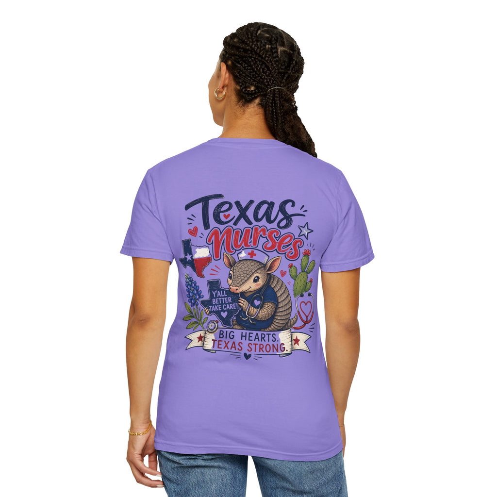 Texas Nurses T-Shirt — "Elopement Risk" Cute Armadillo Design, Big Hearts Texas Strong
