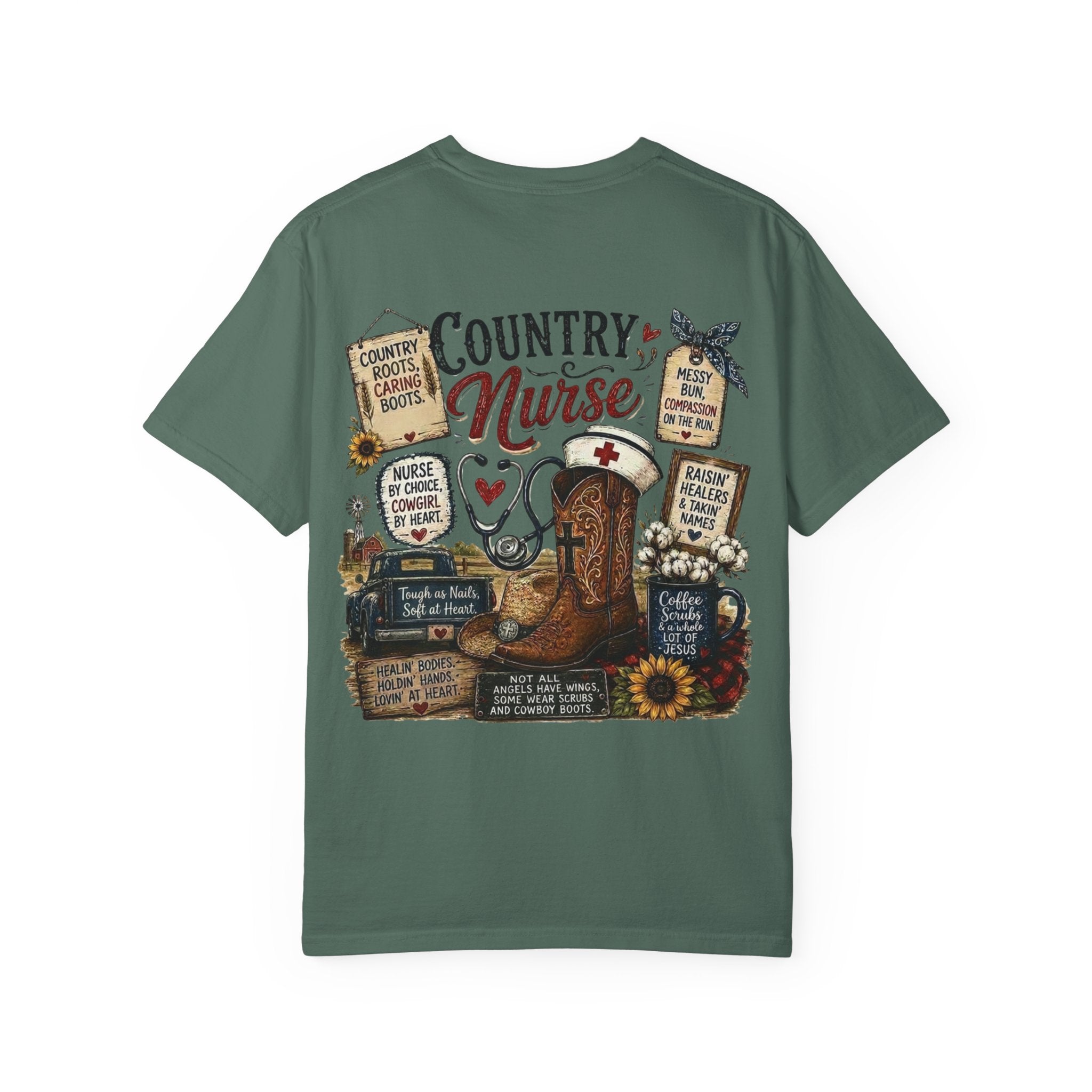 Country Nurse T-Shirt — Rustic Nursing Shirt with 'Elopement Risk' Pocket Badge