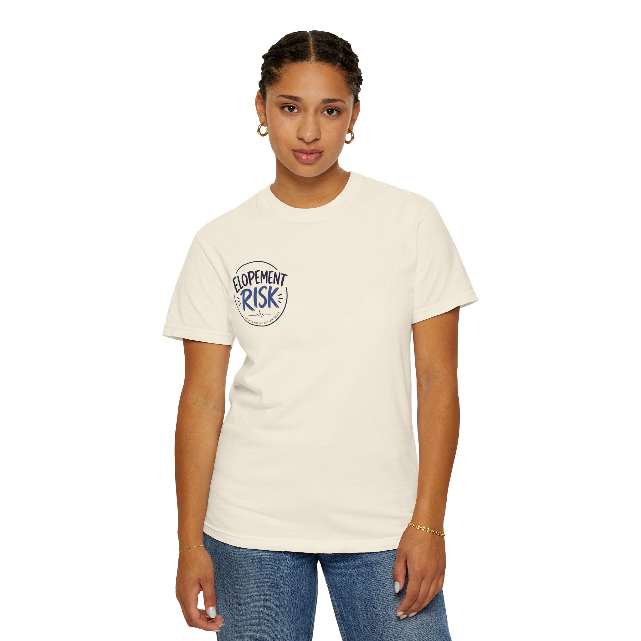 Country Nurse T-Shirt — Rustic Nursing Shirt with 'Elopement Risk' Pocket Badge