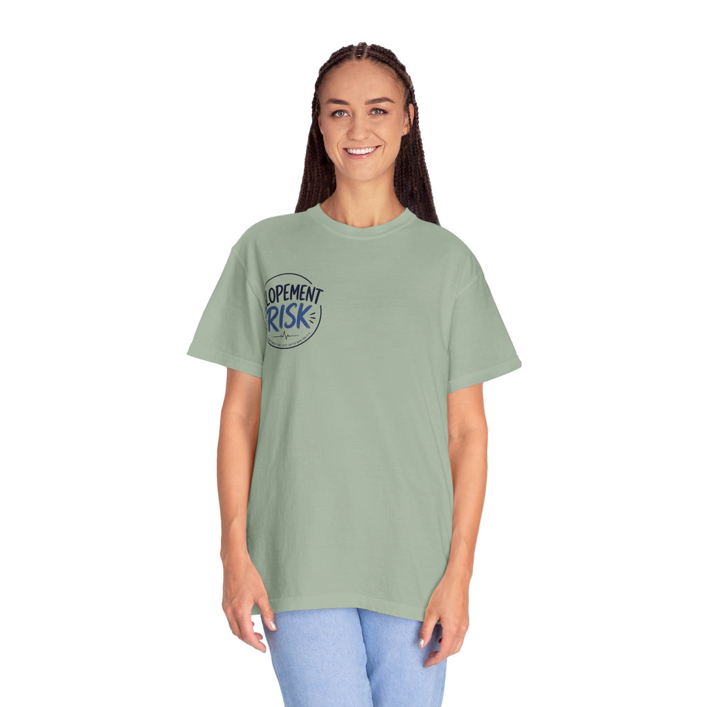 T-Shirt — Funny 'Spit On By A Llama' Novelty Tee (Elopement Risk Chest Logo)