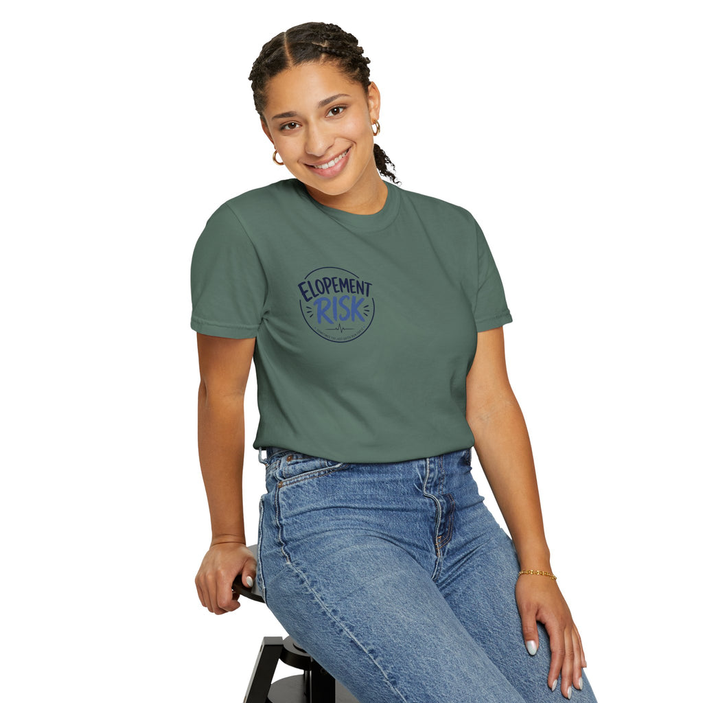 Country Nurse T-Shirt — Rustic Nursing Shirt with 'Elopement Risk' Pocket Badge