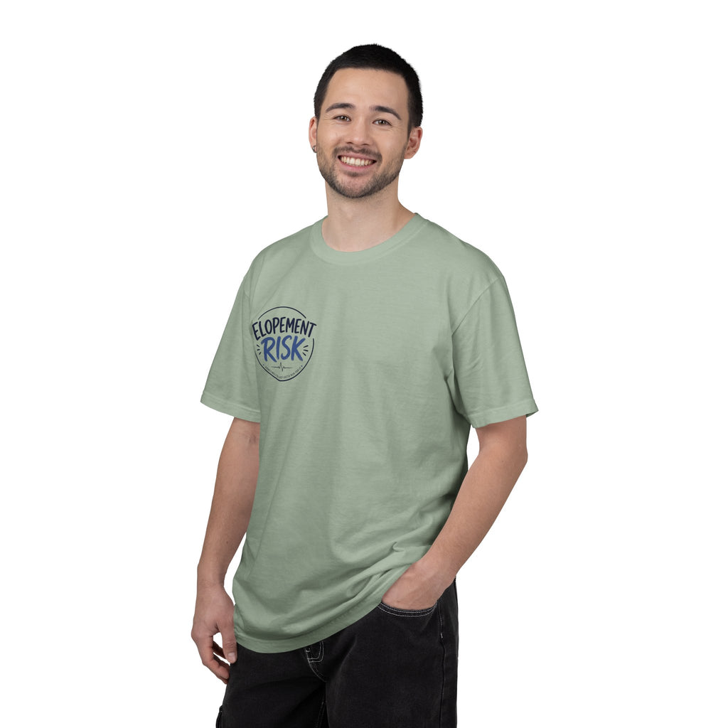 Country Nurse T-Shirt — Rustic Nursing Shirt with 'Elopement Risk' Pocket Badge