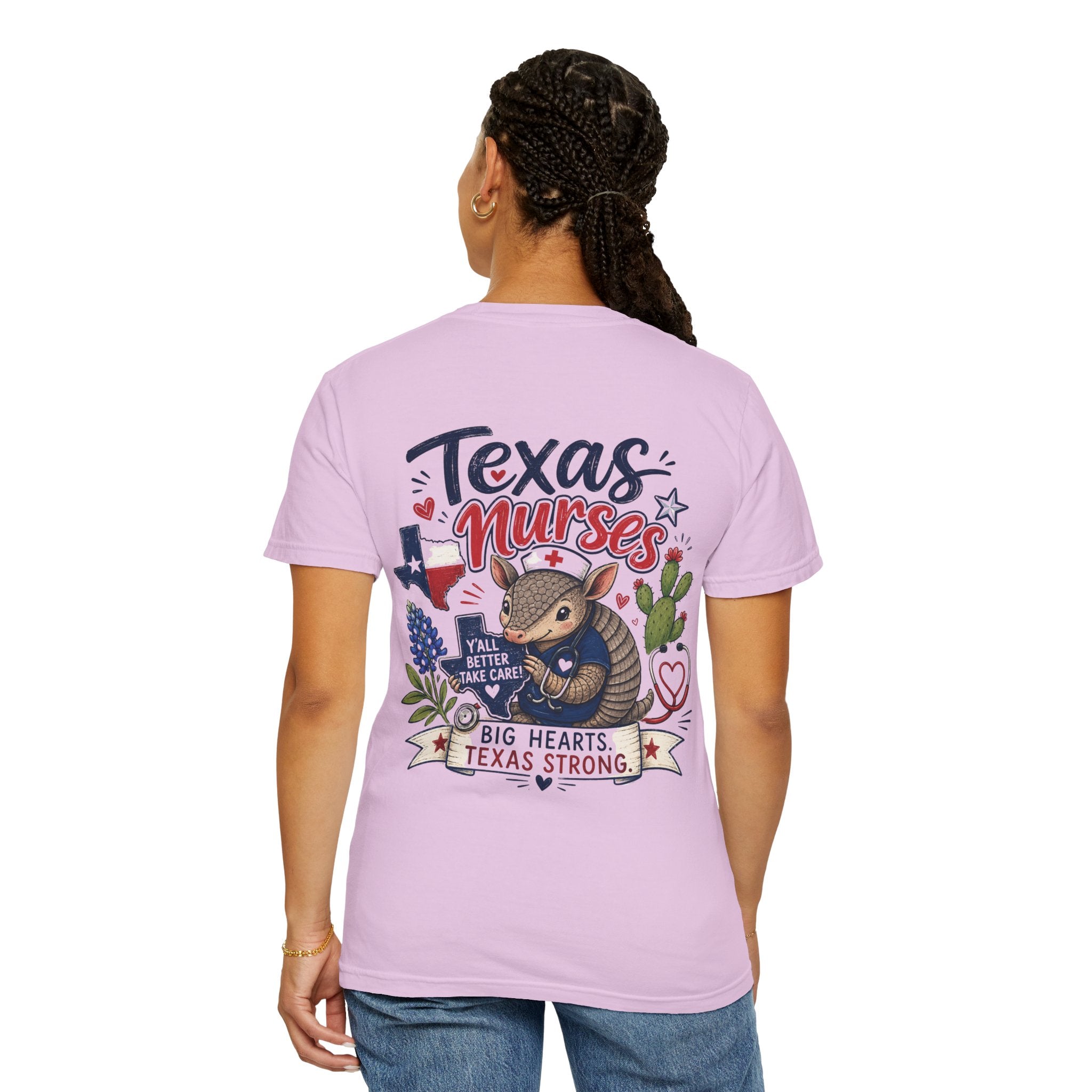 Texas Nurses T-Shirt — "Elopement Risk" Cute Armadillo Design, Big Hearts Texas Strong