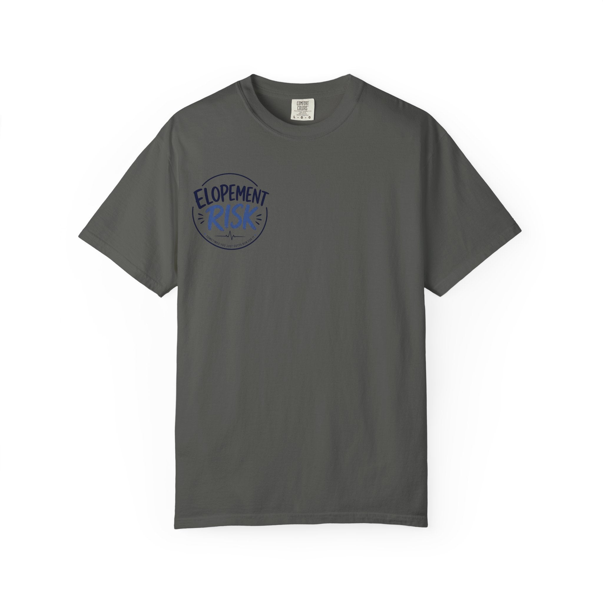 T-Shirt — 'Elopement Risk' Front & 'Bitten by a Turtle' Novelty Graphic Tee