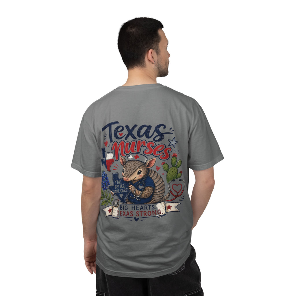 Texas Nurses T-Shirt — "Elopement Risk" Cute Armadillo Design, Big Hearts Texas Strong