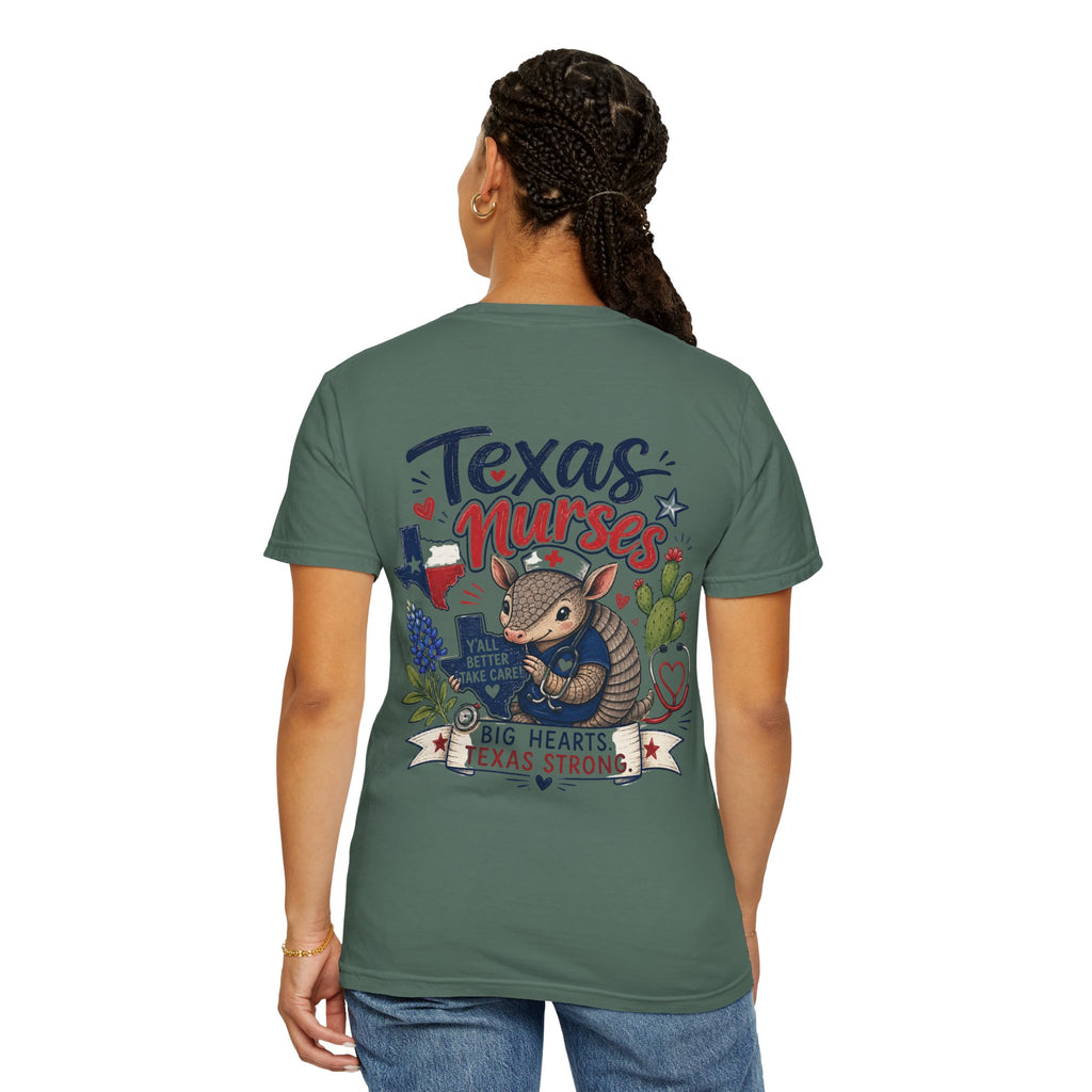 Texas Nurses T-Shirt — "Elopement Risk" Cute Armadillo Design, Big Hearts Texas Strong