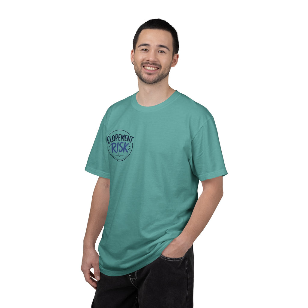 Country Nurse T-Shirt — Rustic Nursing Shirt with 'Elopement Risk' Pocket Badge