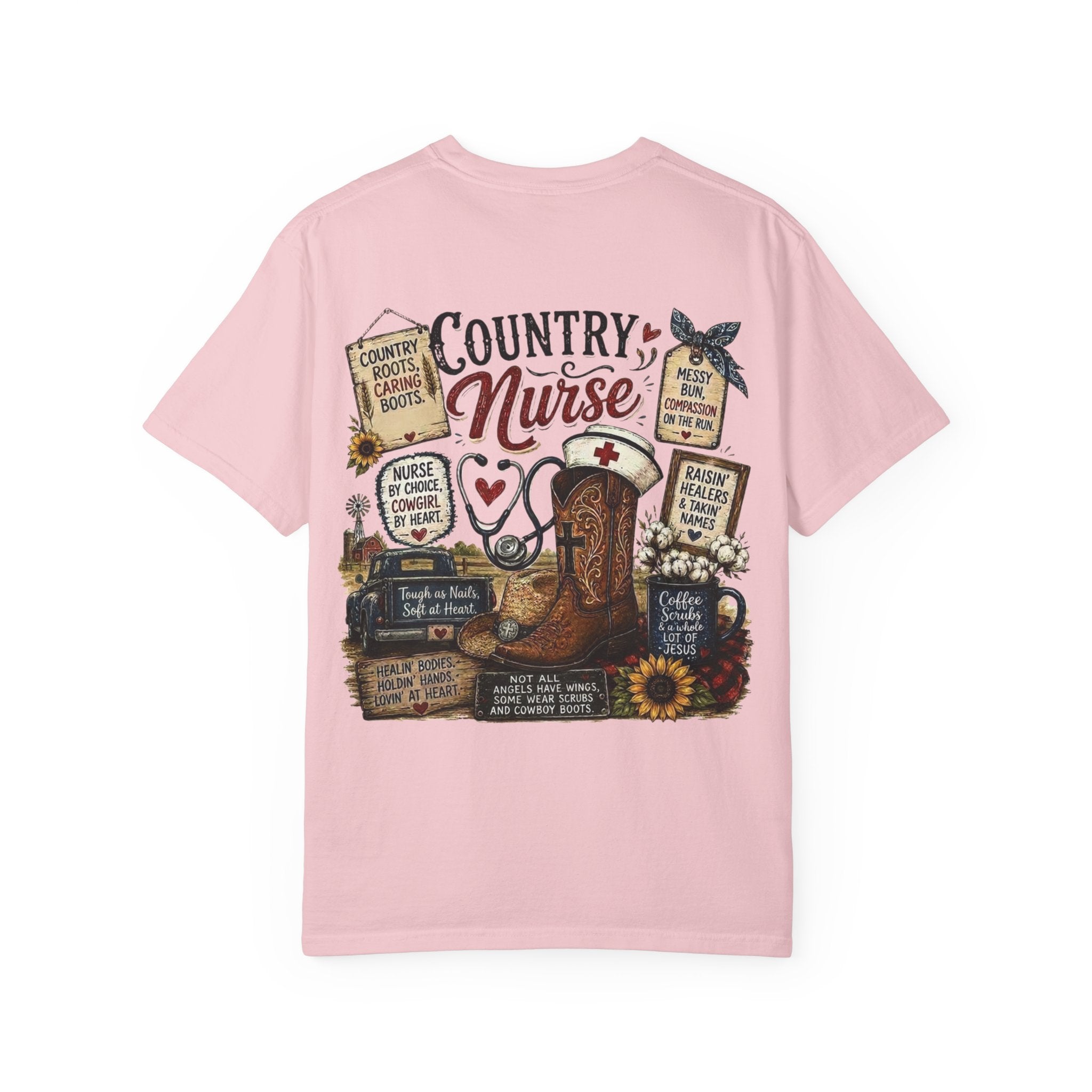 Country Nurse T-Shirt — Rustic Nursing Shirt with 'Elopement Risk' Pocket Badge