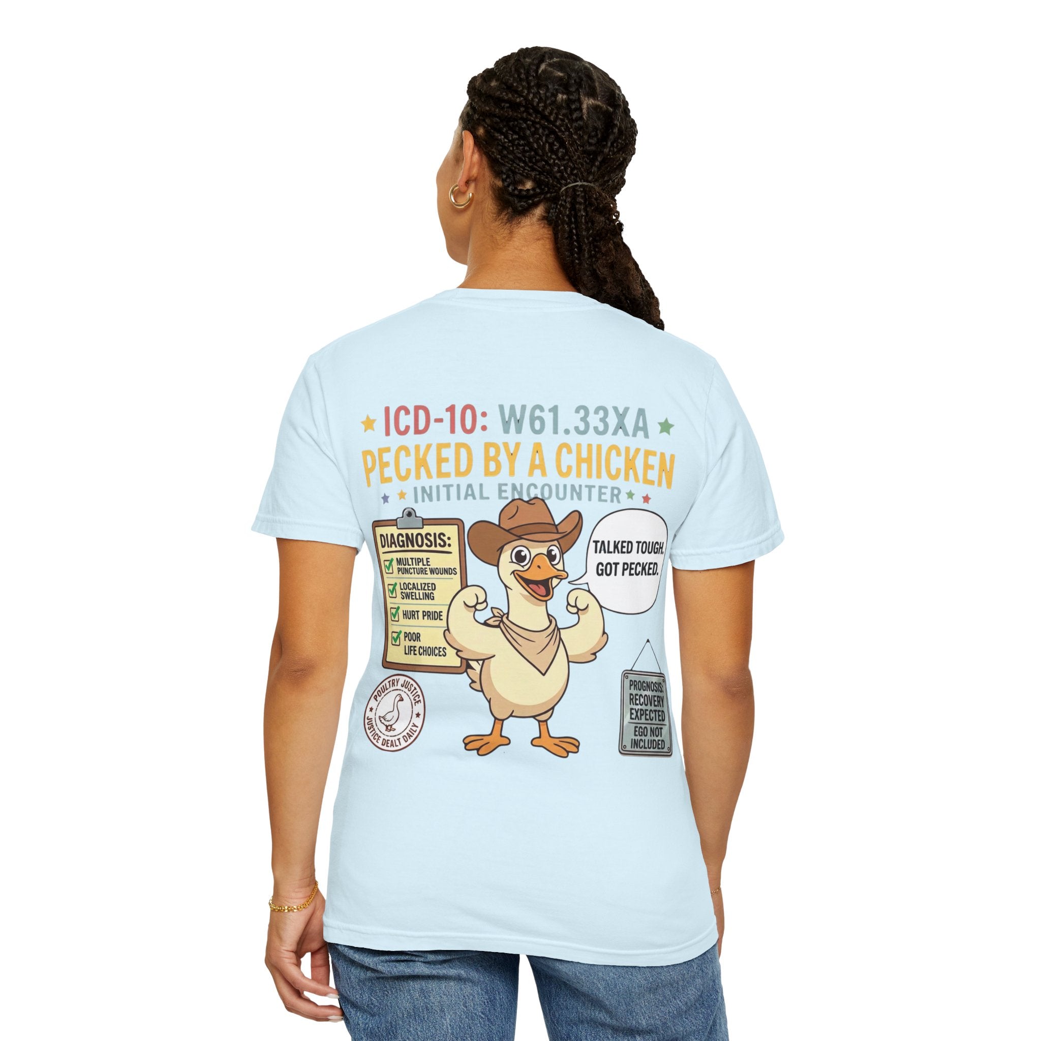 Pecked by a Chicken T‑Shirt — Funny Veterinary / Farmer Humor Tee
