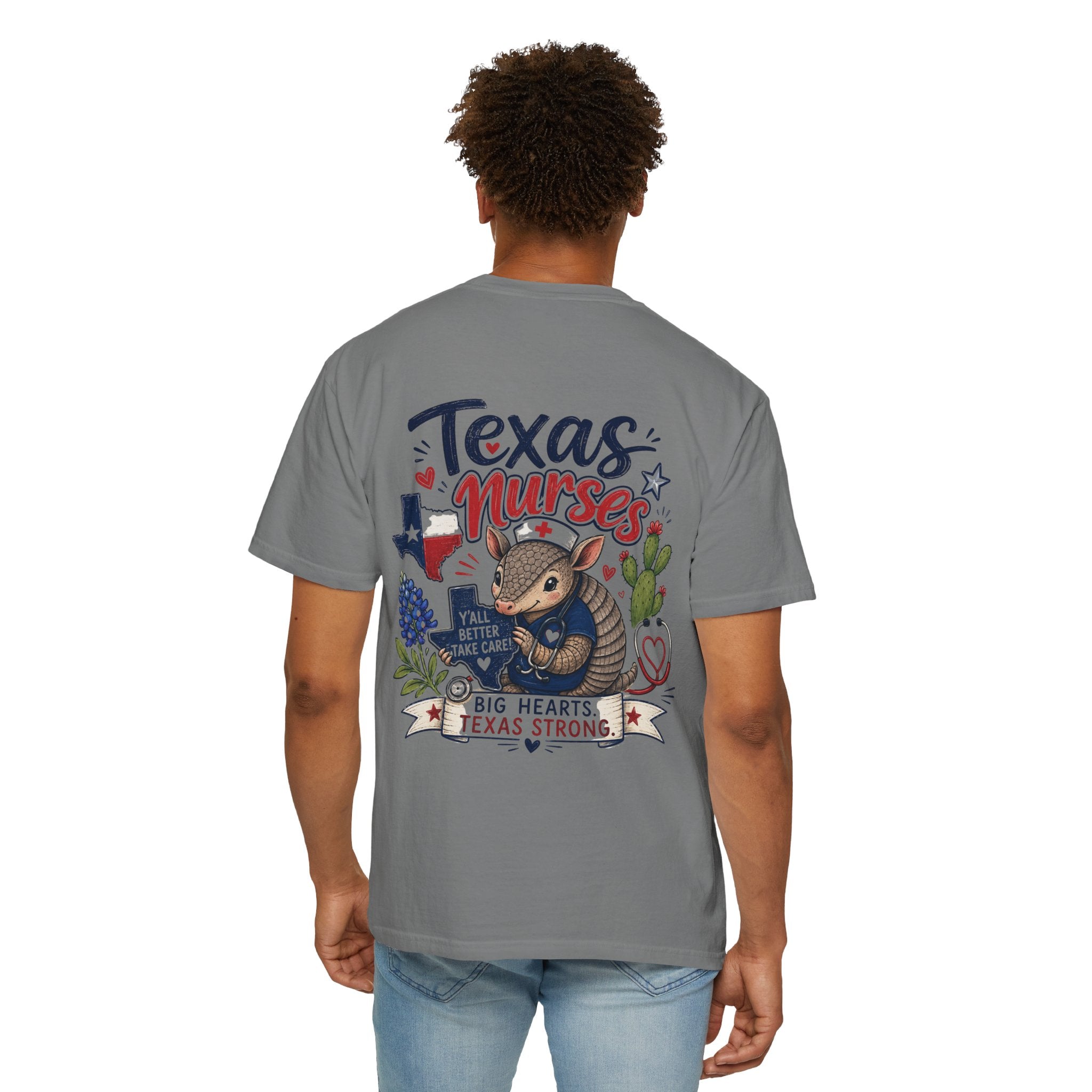 Texas Nurses T-Shirt — "Elopement Risk" Cute Armadillo Design, Big Hearts Texas Strong