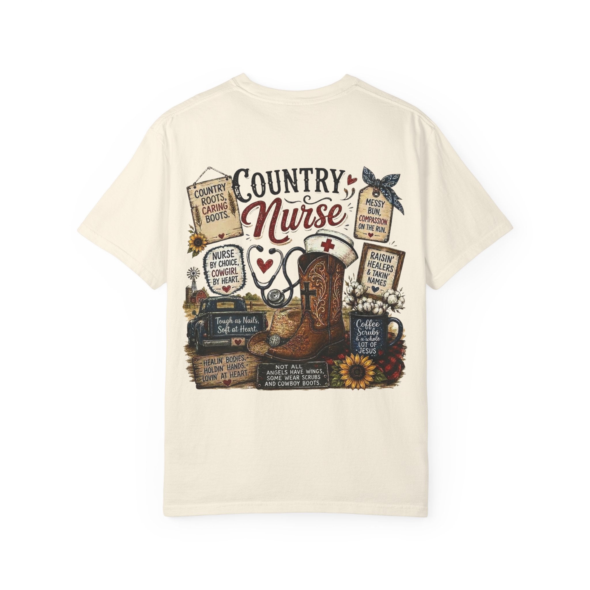 Country Nurse T-Shirt — Rustic Nursing Shirt with 'Elopement Risk' Pocket Badge