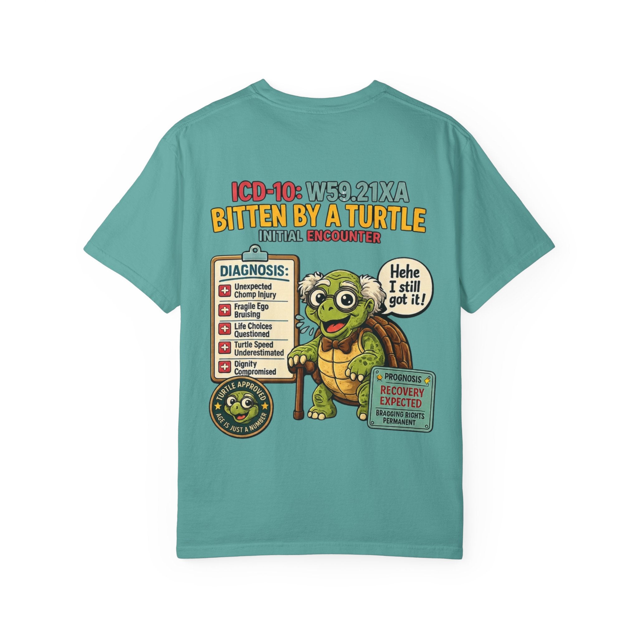 T-Shirt — 'Elopement Risk' Front & 'Bitten by a Turtle' Novelty Graphic Tee