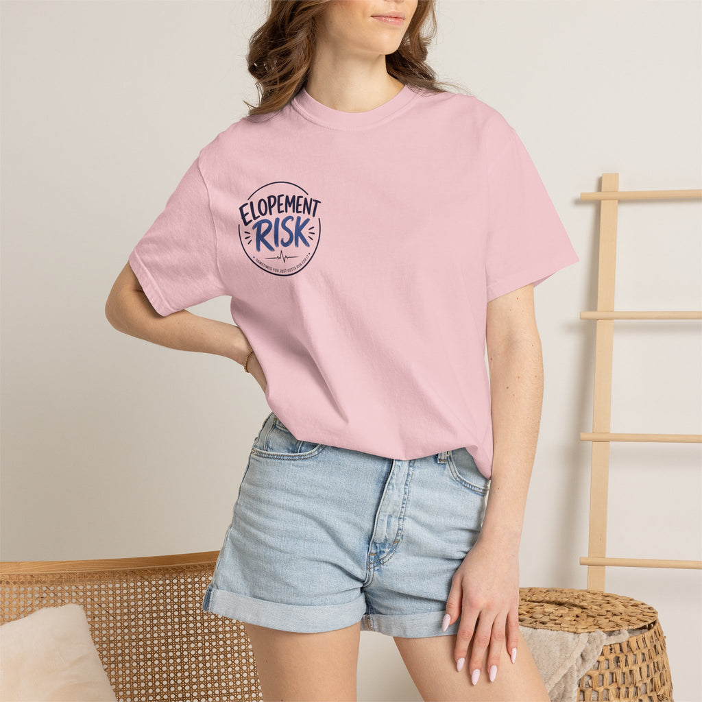 T-Shirt — “Elopement Risk / Pecked By A Goose” Funny Novelty Tee