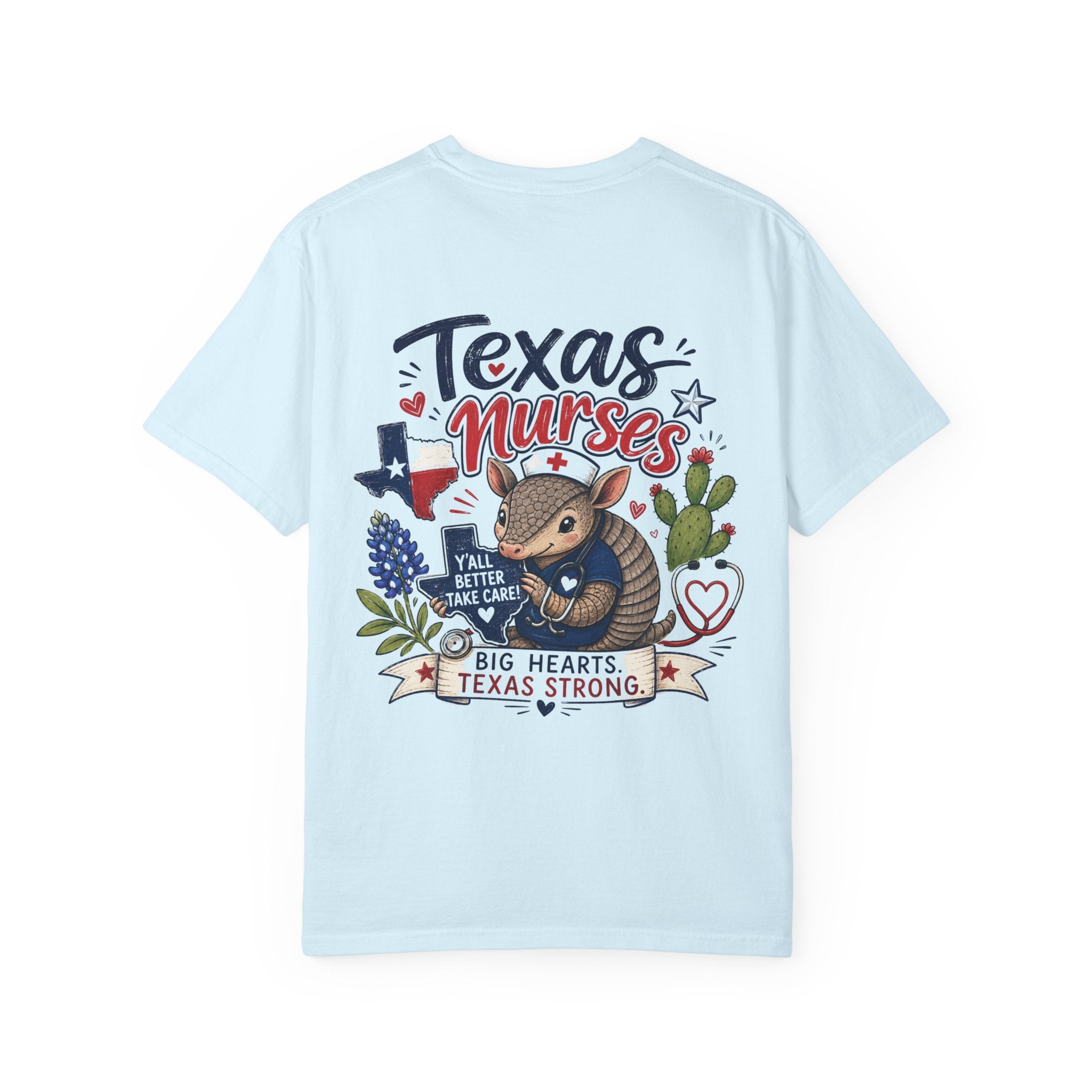 Texas Nurses T-Shirt — "Elopement Risk" Cute Armadillo Design, Big Hearts Texas Strong