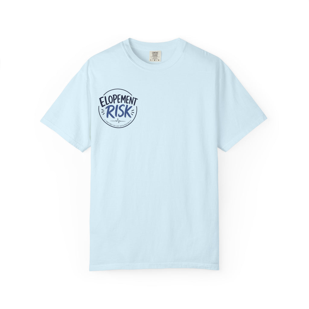 T-Shirt — 'Elopement Risk' Front & 'Bitten by a Turtle' Novelty Graphic Tee