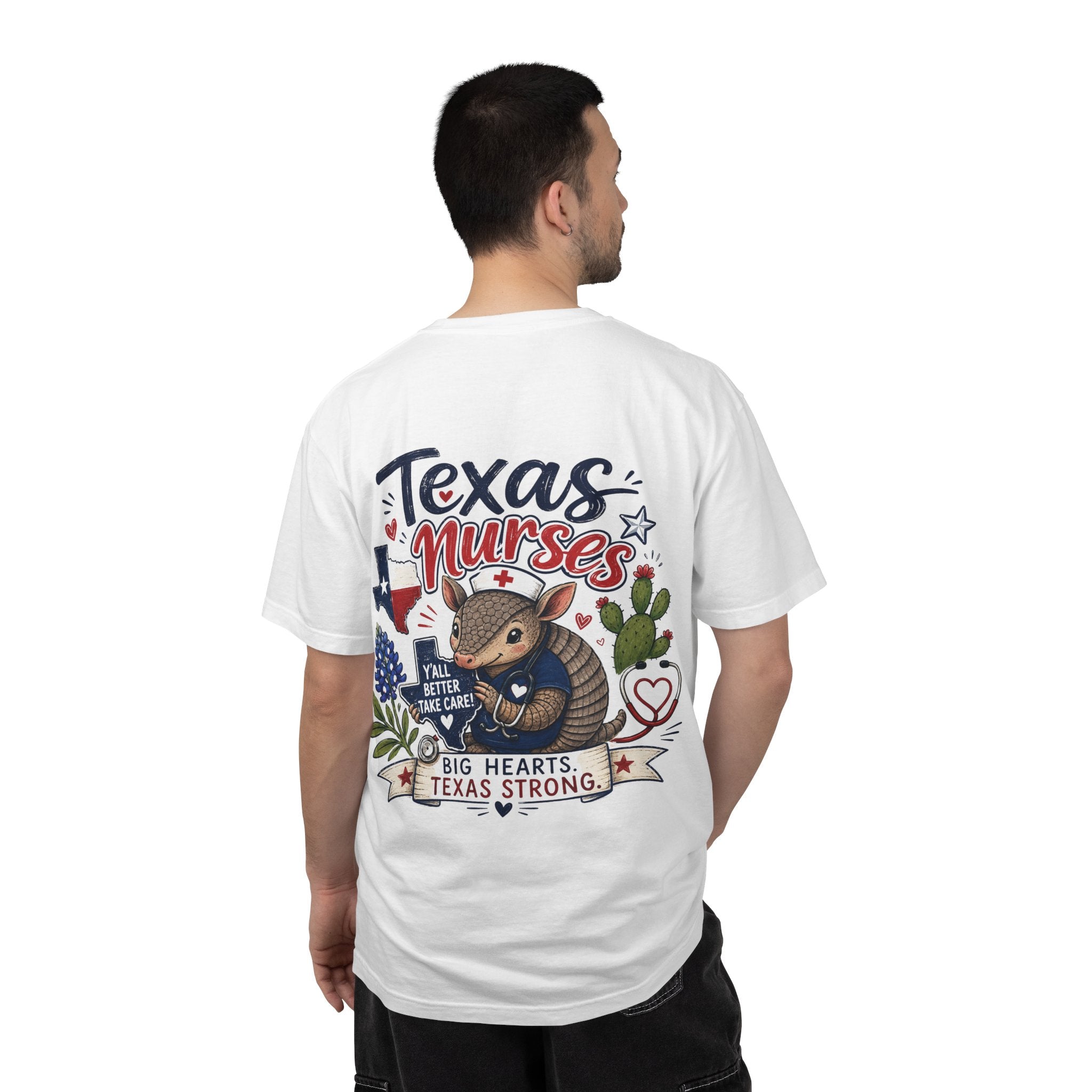 Texas Nurses T-Shirt — "Elopement Risk" Cute Armadillo Design, Big Hearts Texas Strong