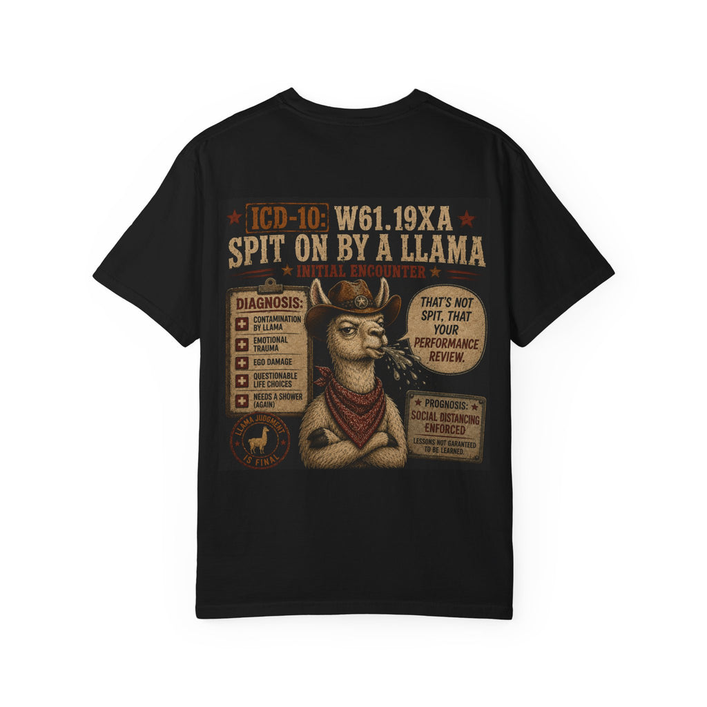 T-Shirt — 'Spit On By A Llama' Funny Veterinary Cowboy Graphic Tee