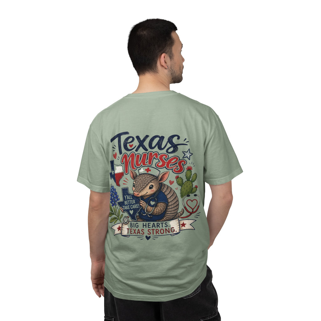 Texas Nurses T-Shirt — "Elopement Risk" Cute Armadillo Design, Big Hearts Texas Strong