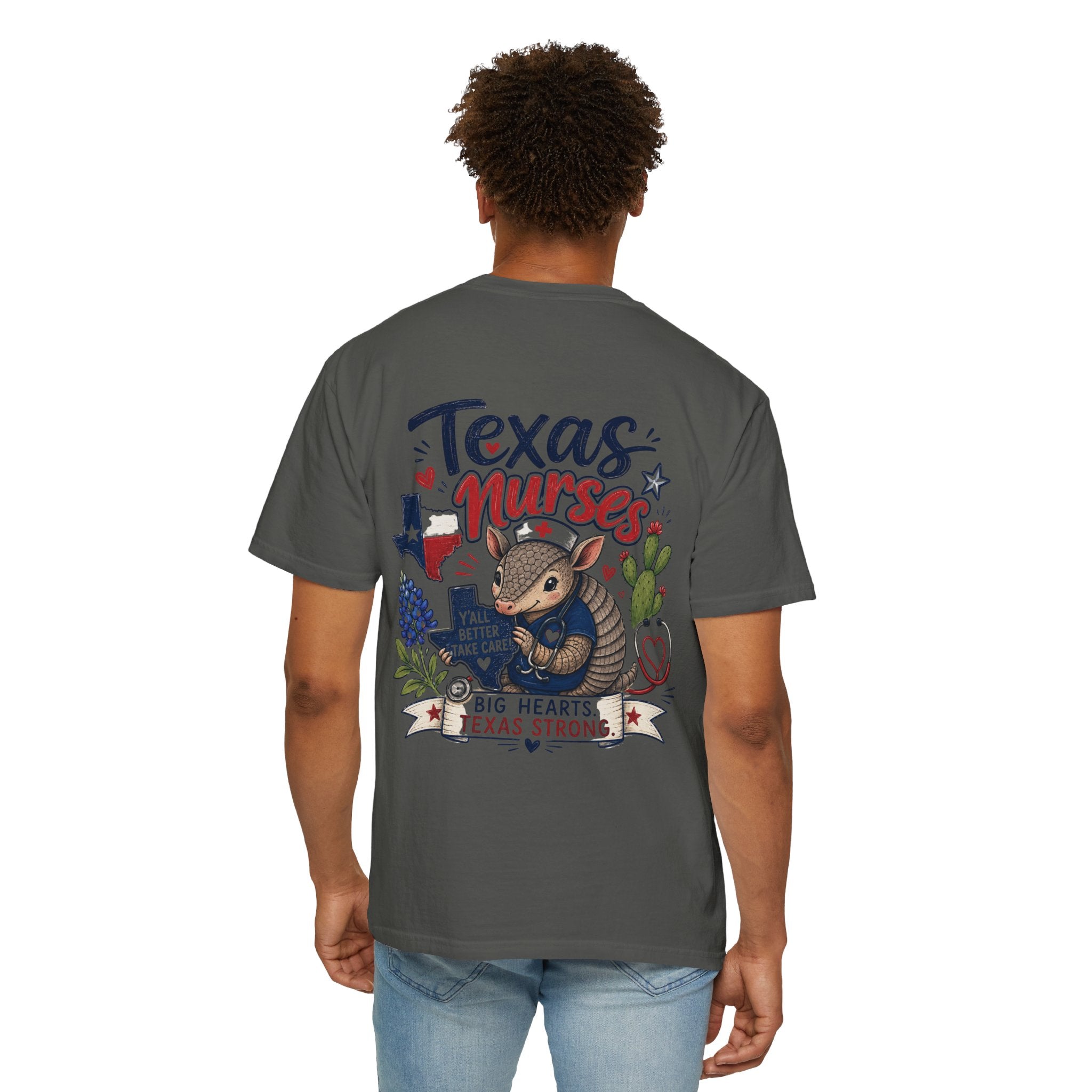 Texas Nurses T-Shirt — "Elopement Risk" Cute Armadillo Design, Big Hearts Texas Strong