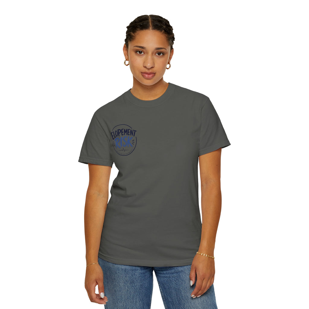 T-Shirt — 'Elopement Risk' Front & 'Bitten by a Turtle' Novelty Graphic Tee