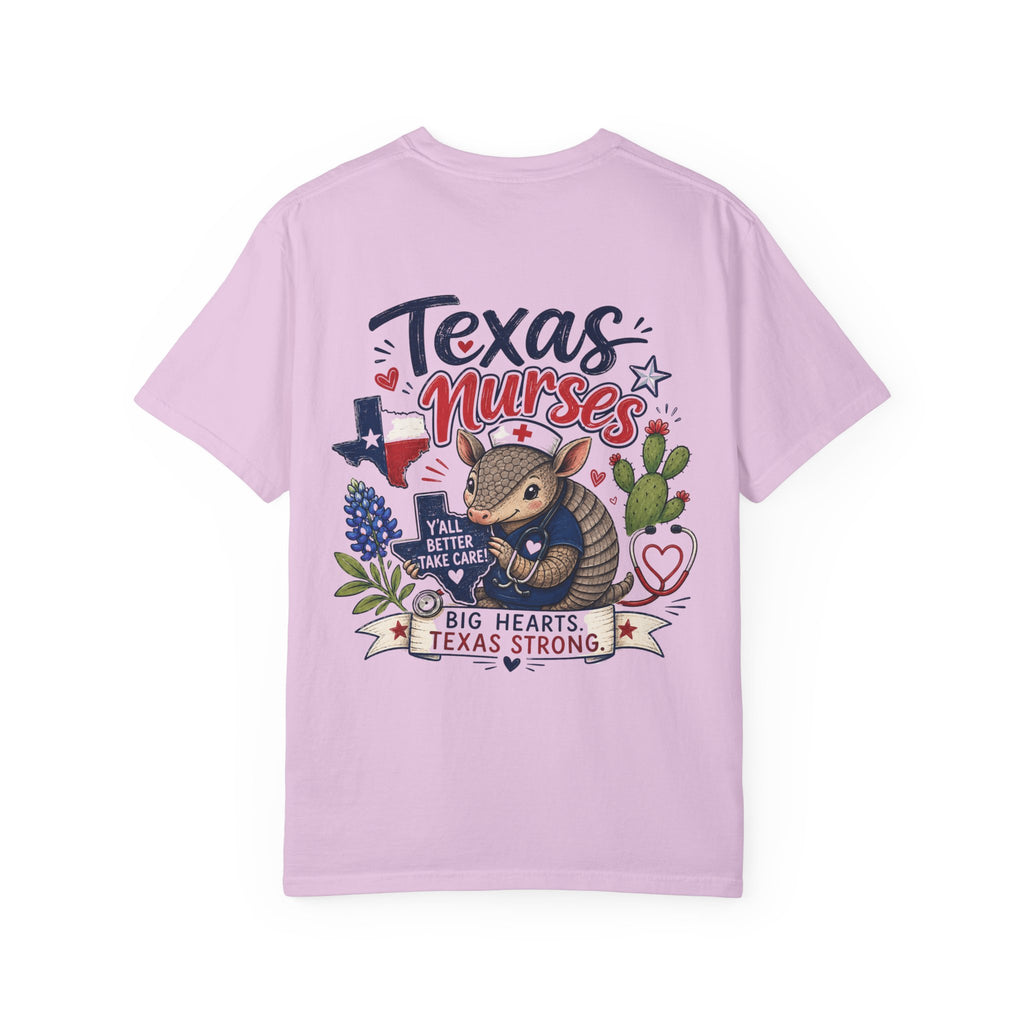 Texas Nurses T-Shirt — "Elopement Risk" Cute Armadillo Design, Big Hearts Texas Strong