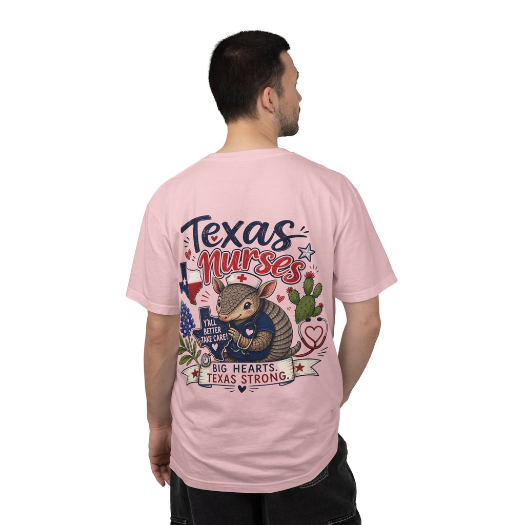 Texas Nurses T-Shirt — "Elopement Risk" Cute Armadillo Design, Big Hearts Texas Strong