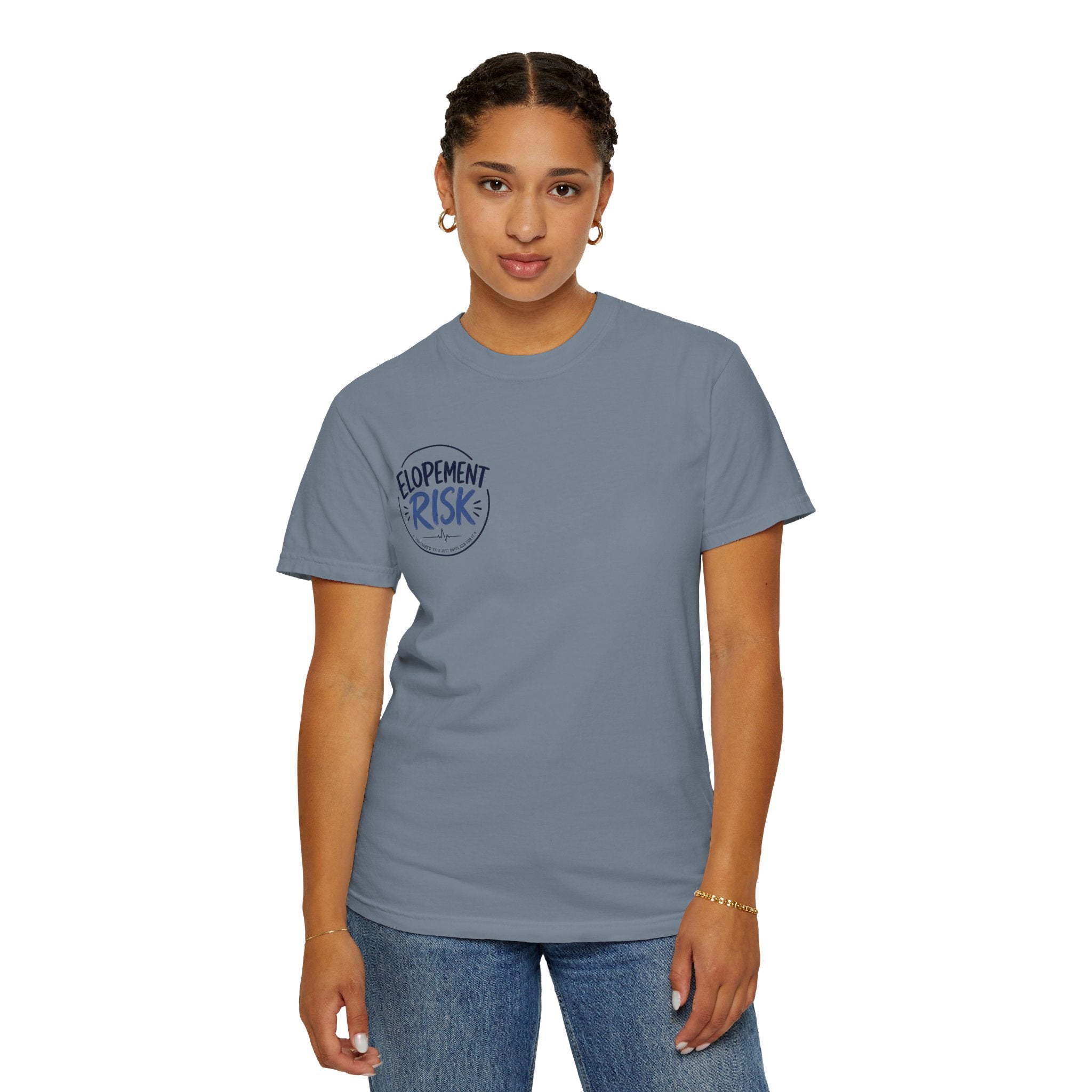 Country Nurse T-Shirt — Rustic Nursing Shirt with 'Elopement Risk' Pocket Badge
