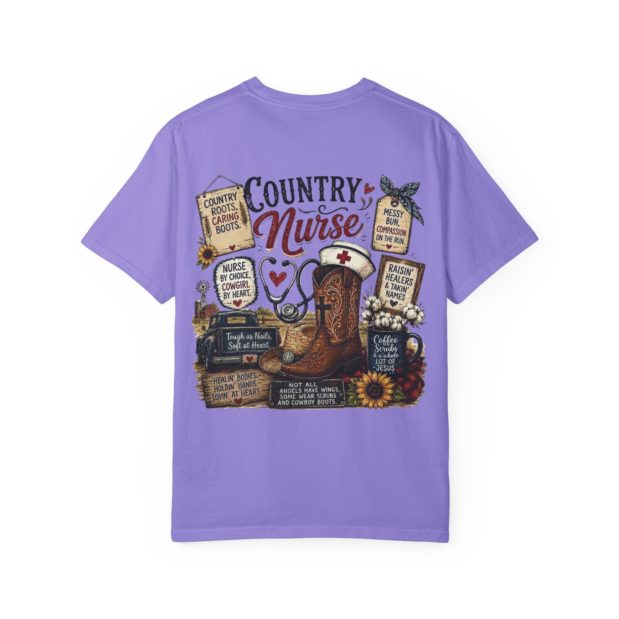 Country Nurse T-Shirt — Rustic Nursing Shirt with 'Elopement Risk' Pocket Badge