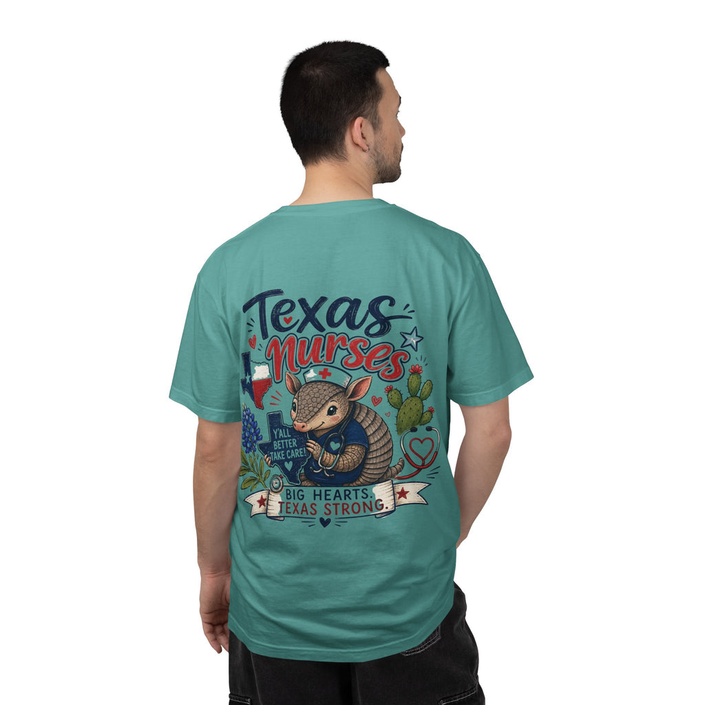 Texas Nurses T-Shirt — "Elopement Risk" Cute Armadillo Design, Big Hearts Texas Strong