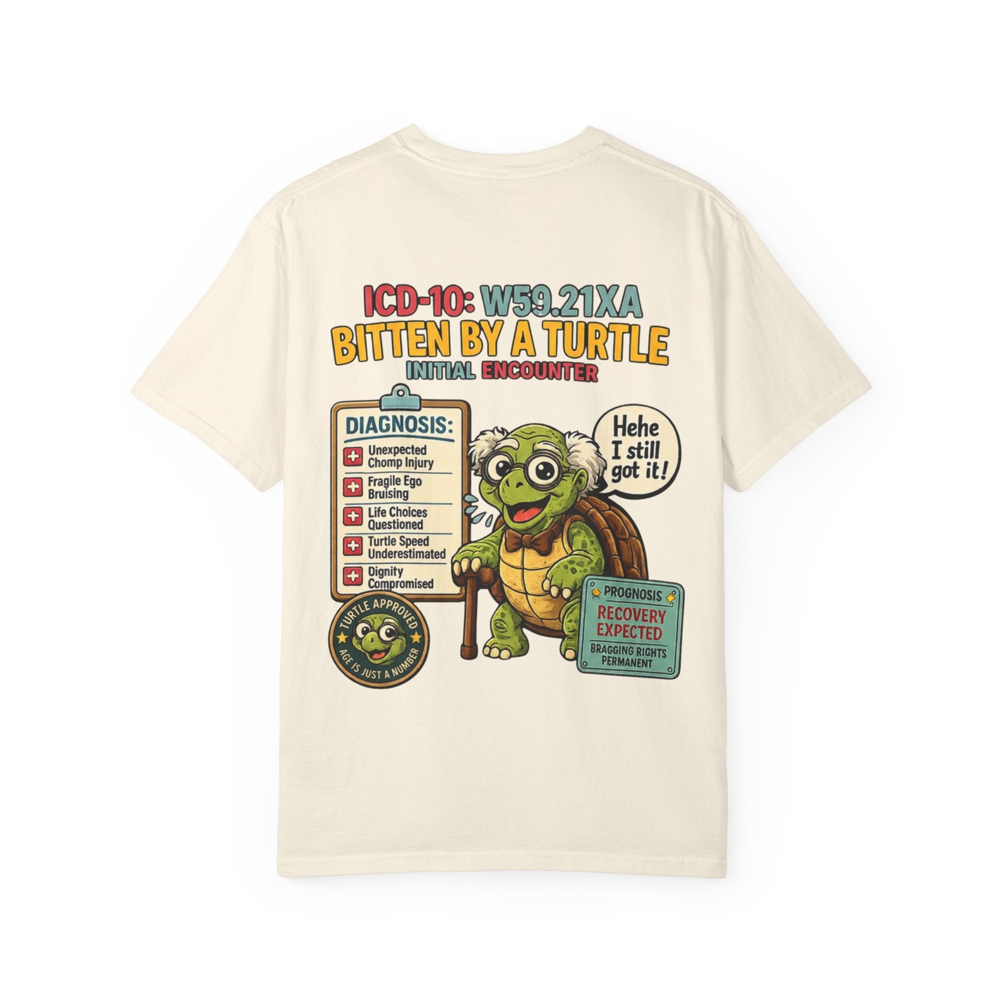 T-Shirt — 'Elopement Risk' Front & 'Bitten by a Turtle' Novelty Graphic Tee