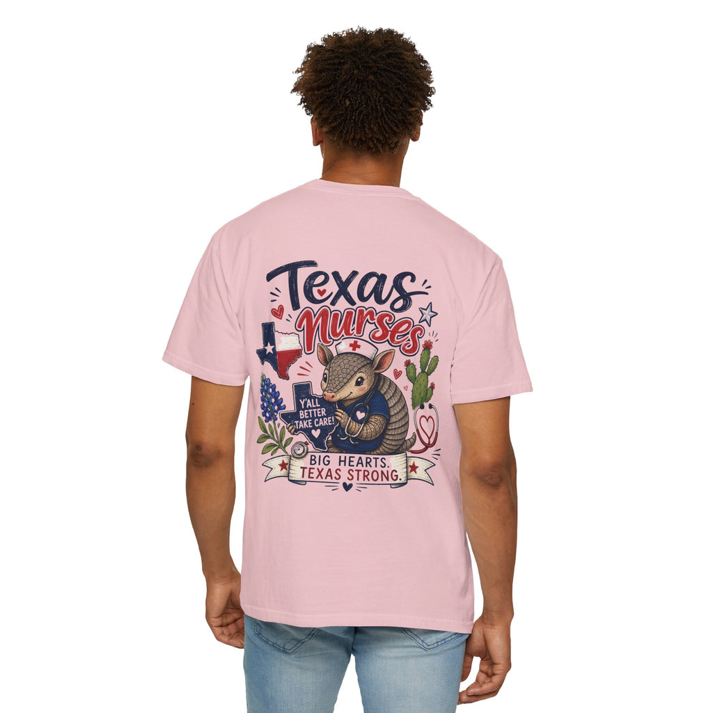 Texas Nurses T-Shirt — "Elopement Risk" Cute Armadillo Design, Big Hearts Texas Strong