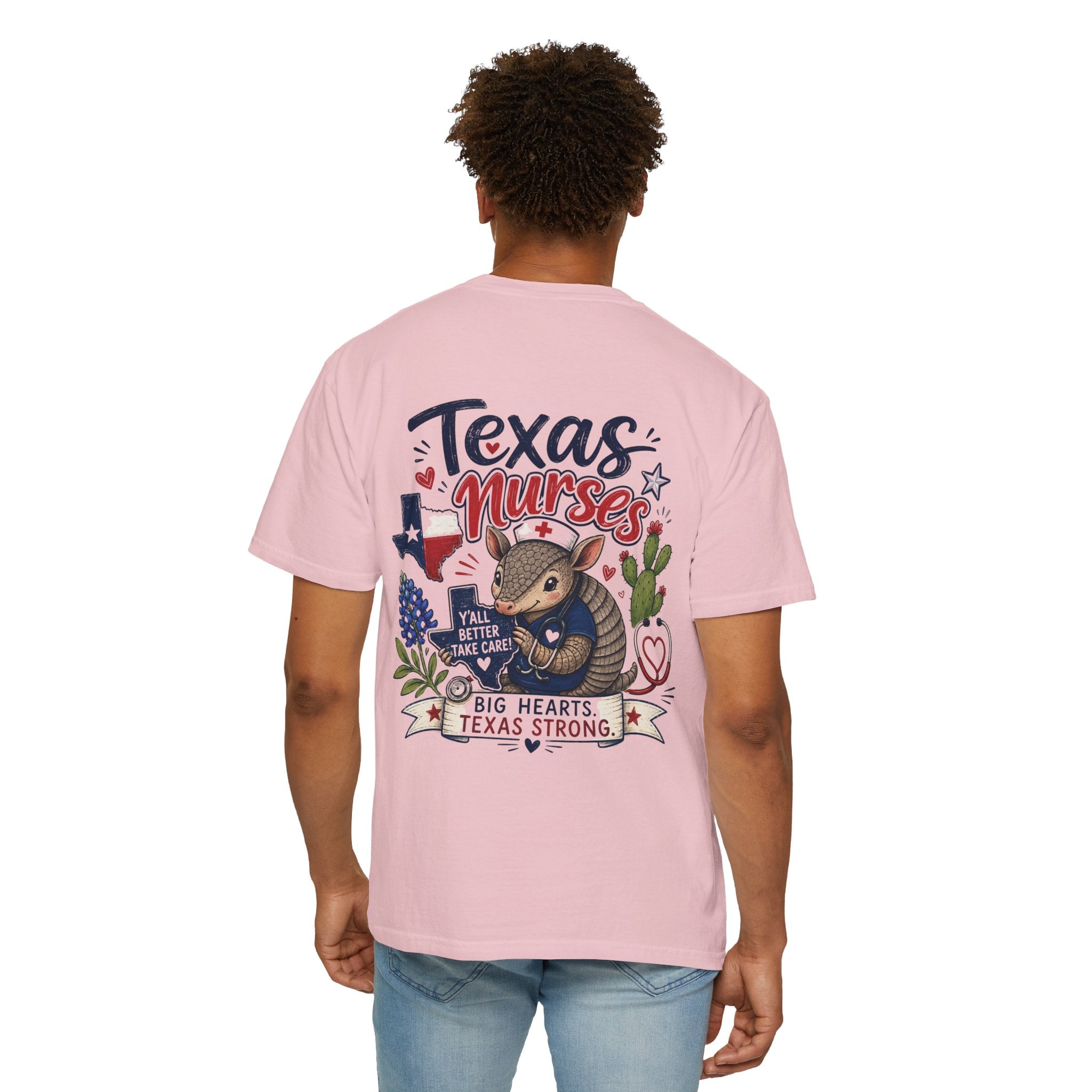 Texas Nurses T-Shirt — "Elopement Risk" Cute Armadillo Design, Big Hearts Texas Strong
