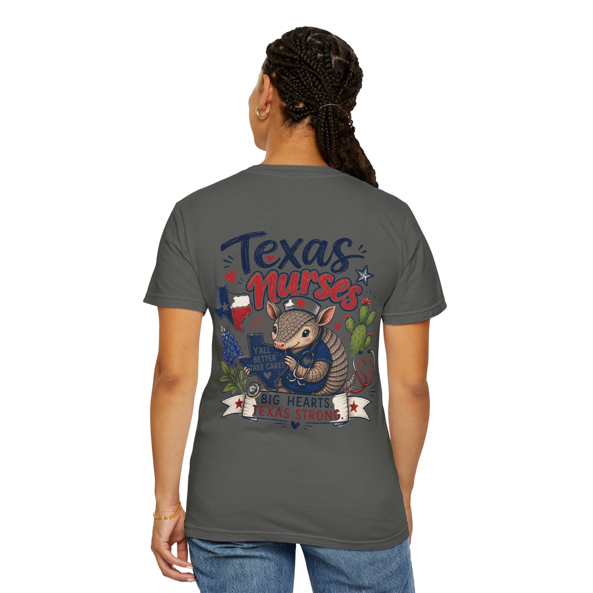 Texas Nurses T-Shirt — "Elopement Risk" Cute Armadillo Design, Big Hearts Texas Strong