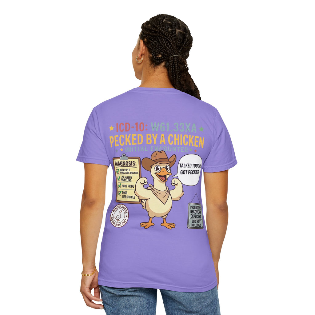 Pecked by a Chicken T‑Shirt — Funny Veterinary / Farmer Humor Tee