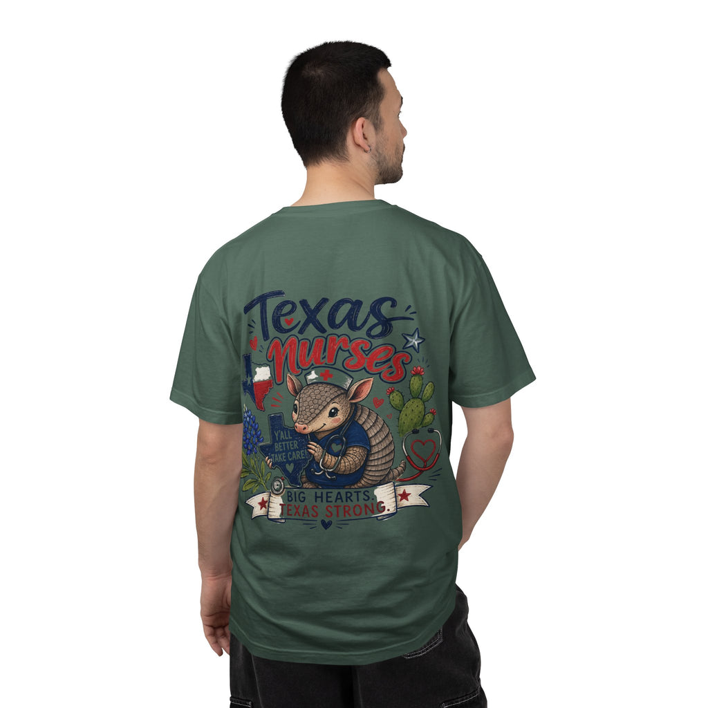 Texas Nurses T-Shirt — "Elopement Risk" Cute Armadillo Design, Big Hearts Texas Strong