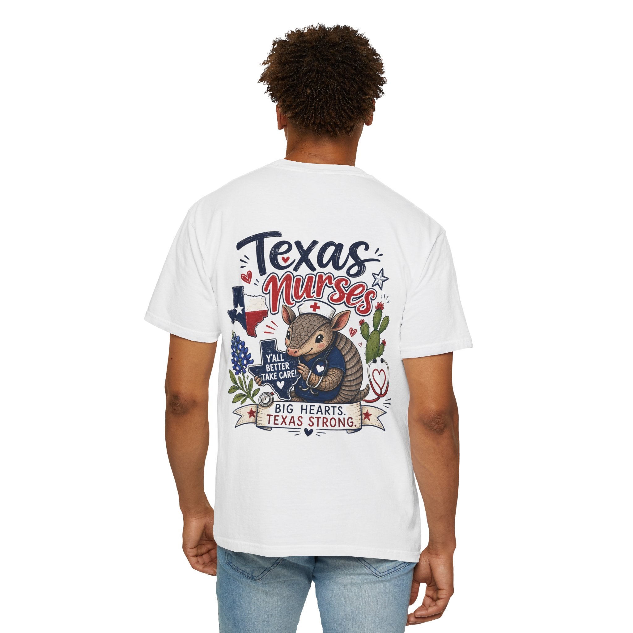 Texas Nurses T-Shirt — "Elopement Risk" Cute Armadillo Design, Big Hearts Texas Strong