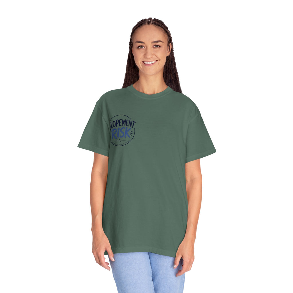 Country Nurse T-Shirt — Rustic Nursing Shirt with 'Elopement Risk' Pocket Badge