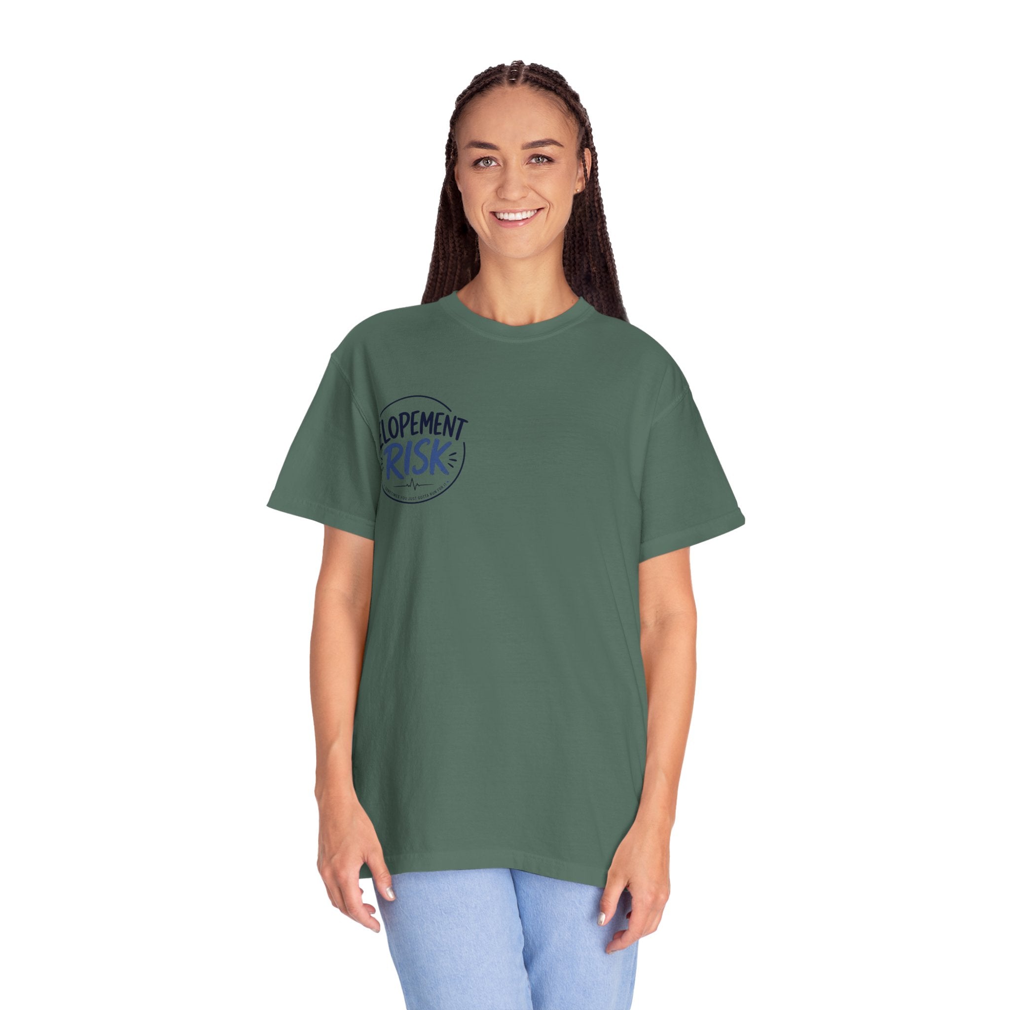 Country Nurse T-Shirt — Rustic Nursing Shirt with 'Elopement Risk' Pocket Badge